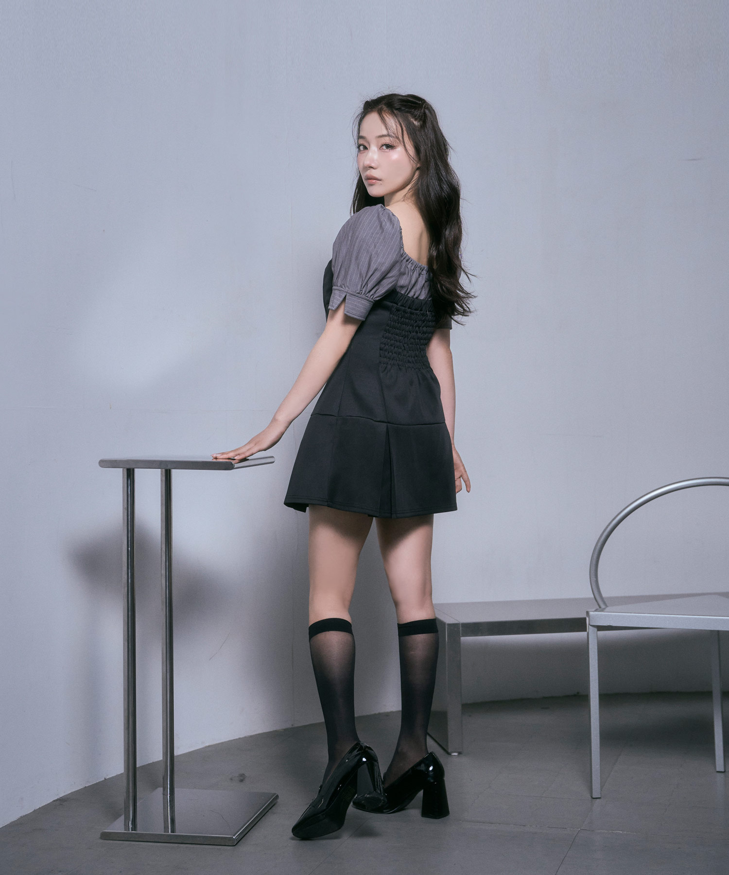 ブラウスレイヤードカットミニワンピ