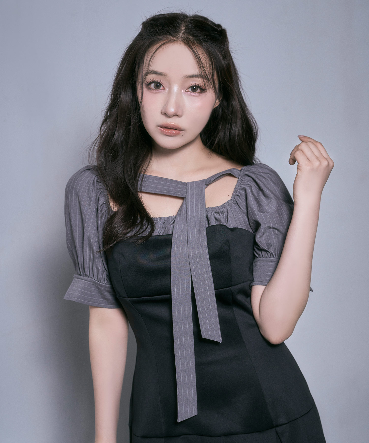 ブラウスレイヤードカットミニワンピ