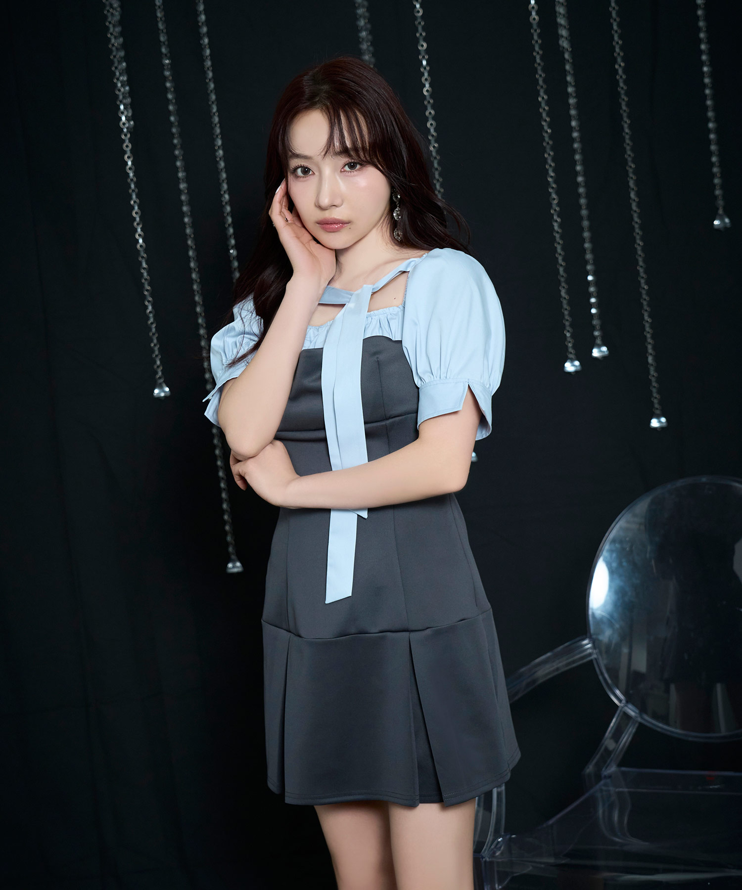 ブラウスレイヤードカットミニワンピ