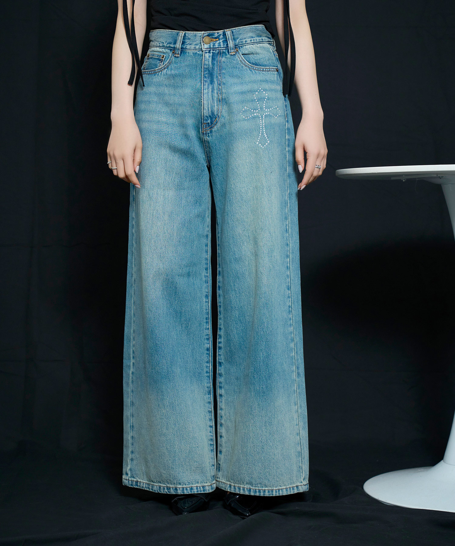 ラインストーンデニムパンツ