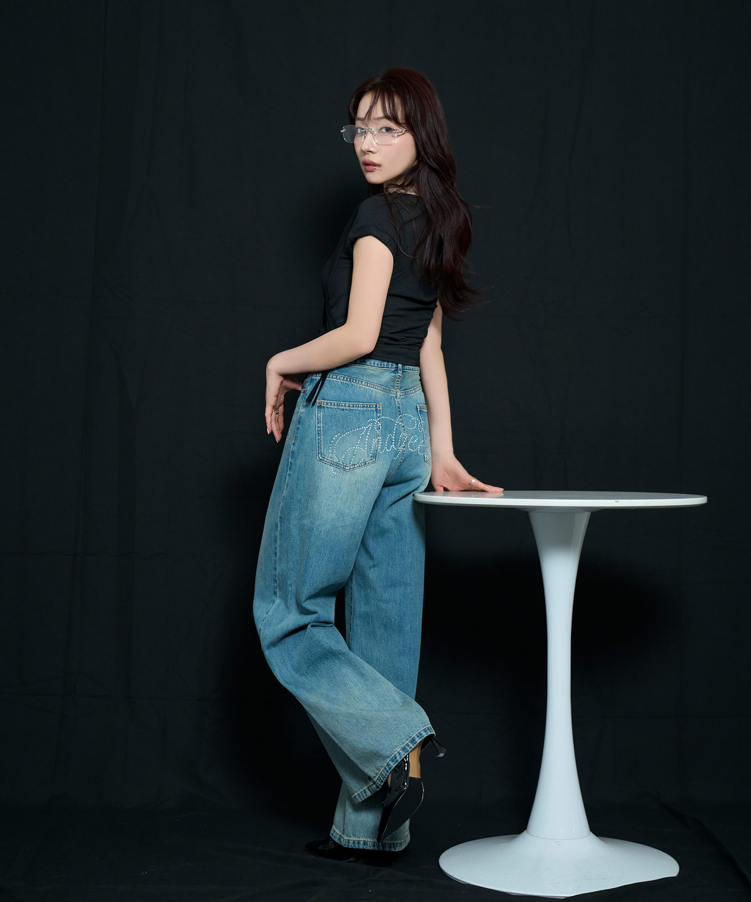 ラインストーンデニムパンツ