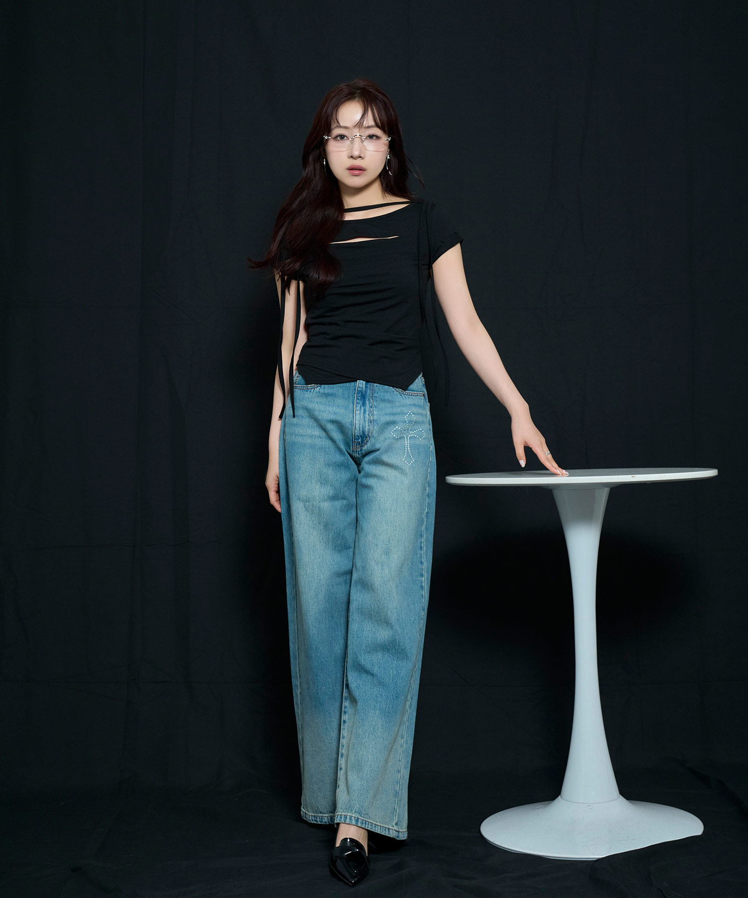 ラインストーンデニムパンツ