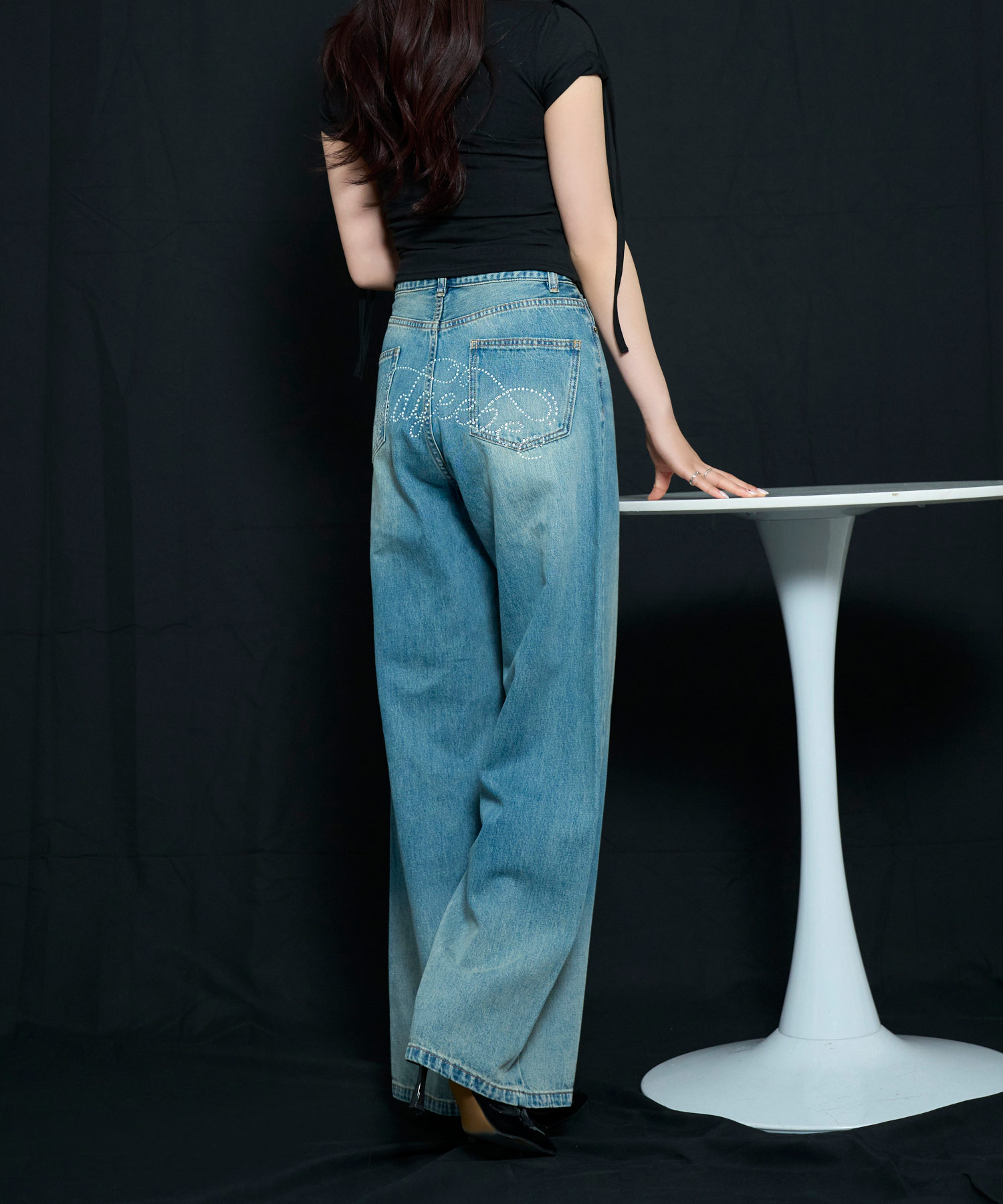 ラインストーンデニムパンツ
