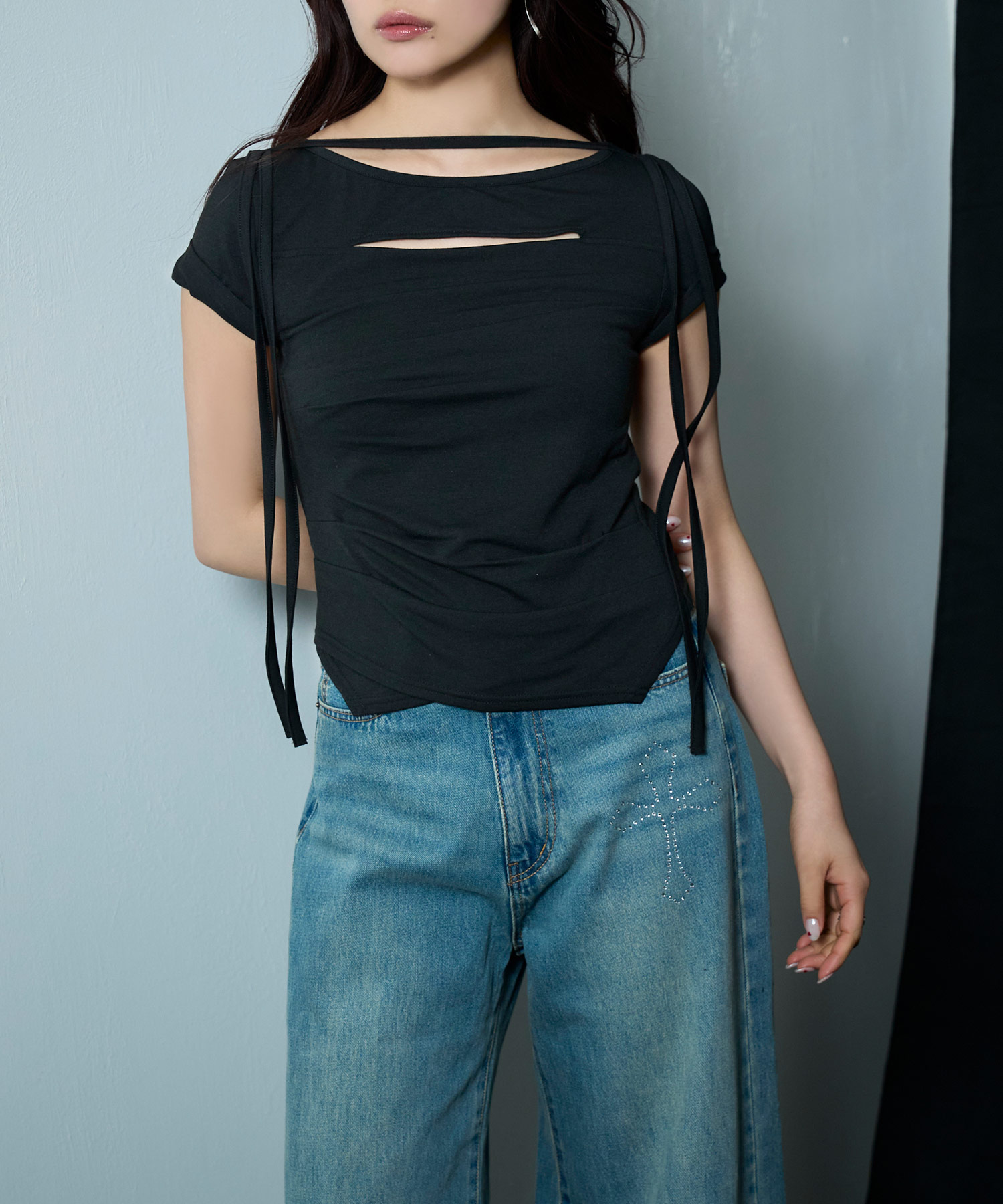 ラインストーンデニムパンツ