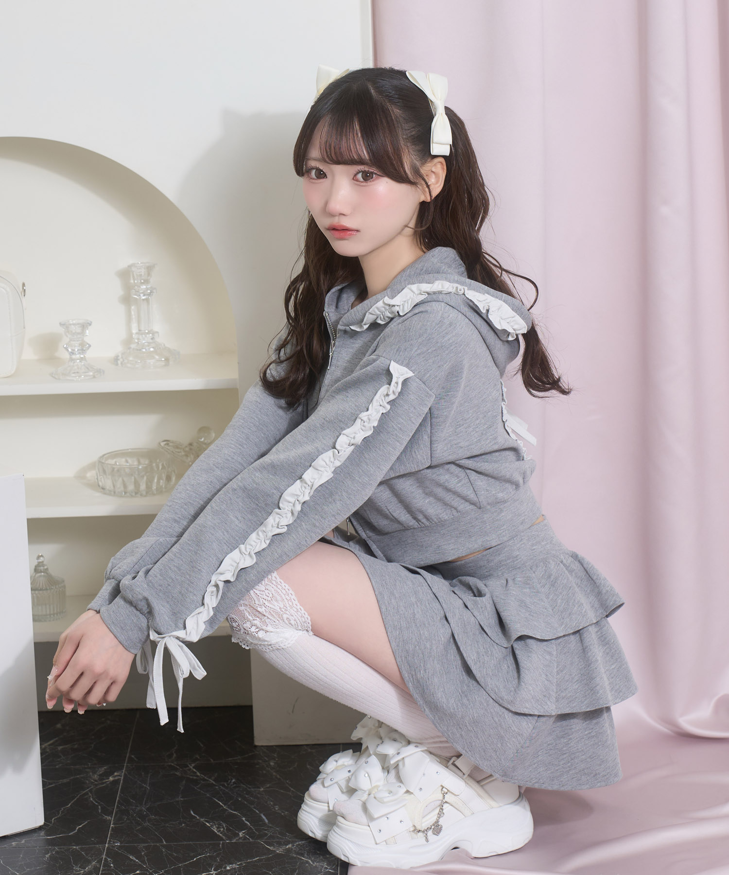 カラーフリルパーカーセットアップ