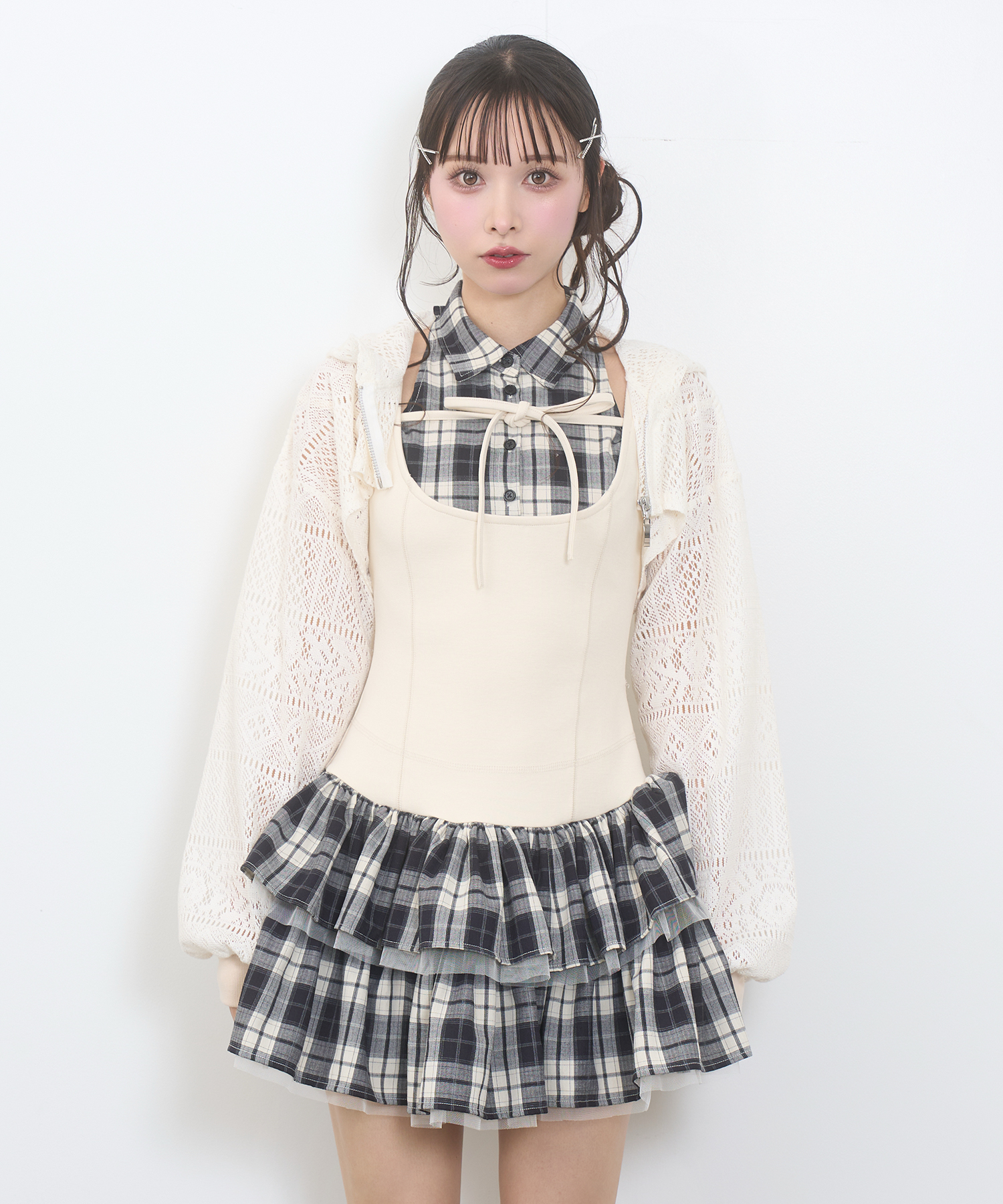 ドッキングチェックワンピース / アイボリー