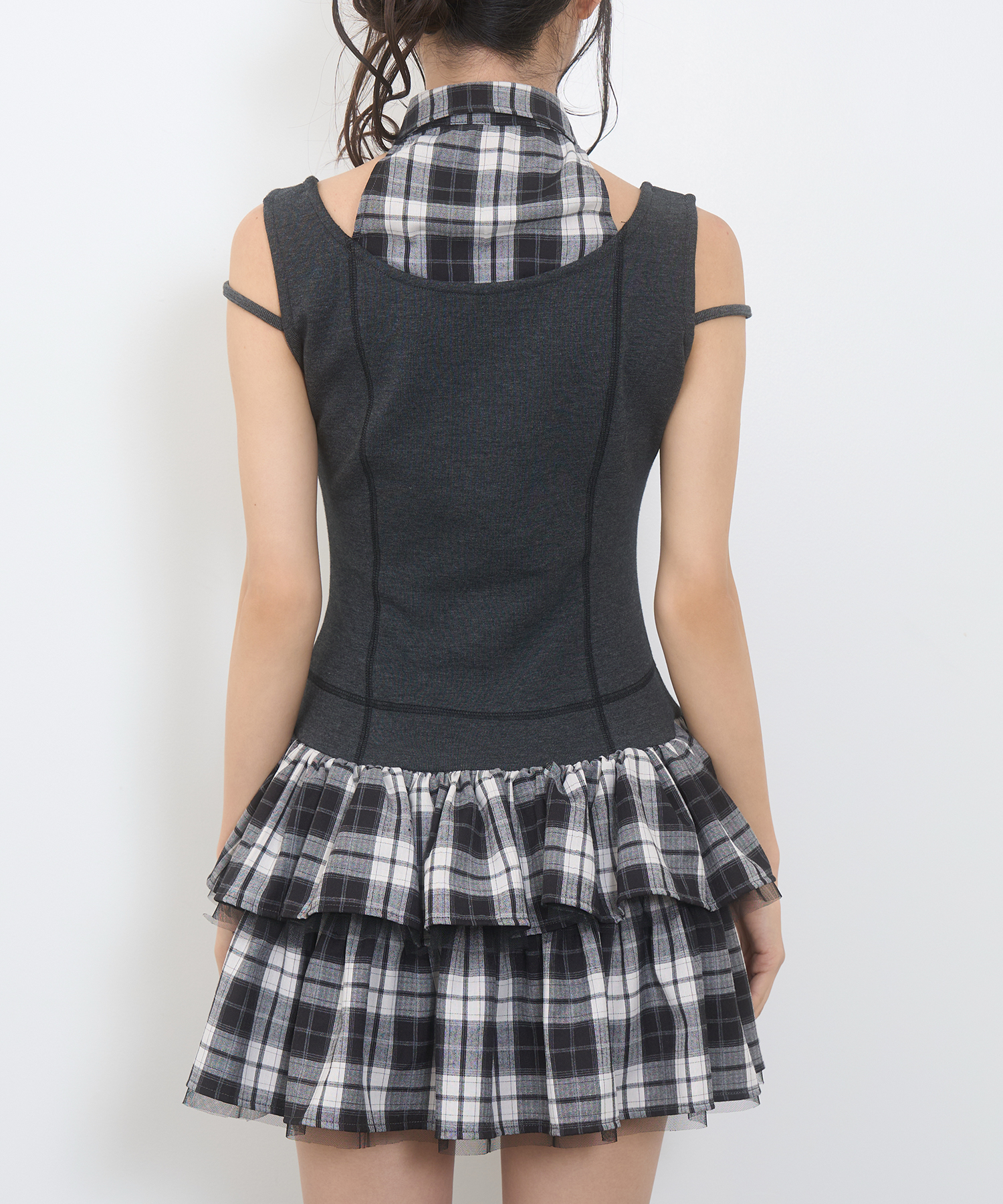 ドッキングチェックワンピース / チャコール