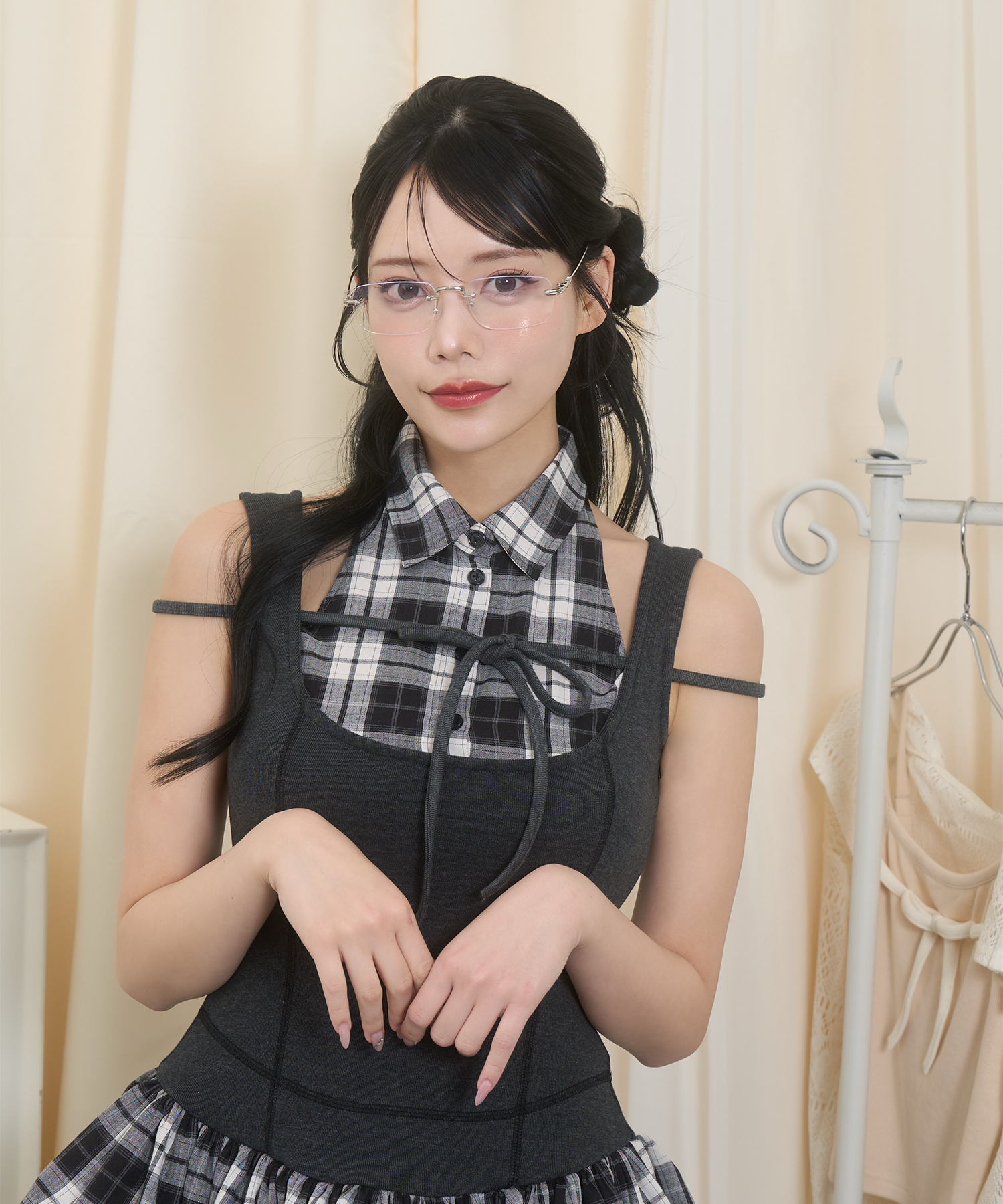 ドッキングチェックワンピース / チャコール