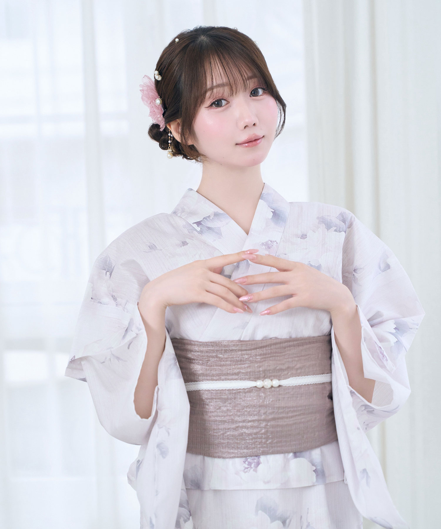【Kazarihimo set】Pastel flower separate yukata set