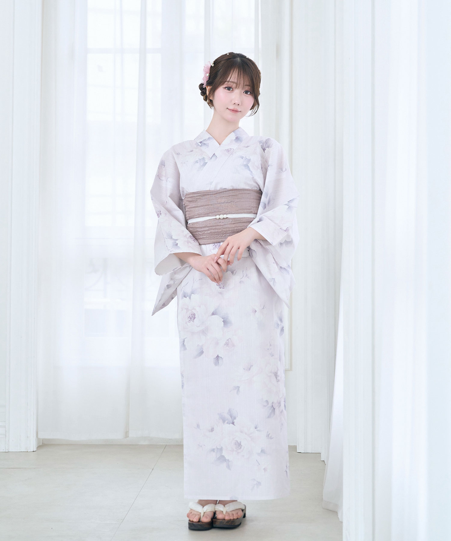 【Kazarihimo set】Pastel flower separate yukata set