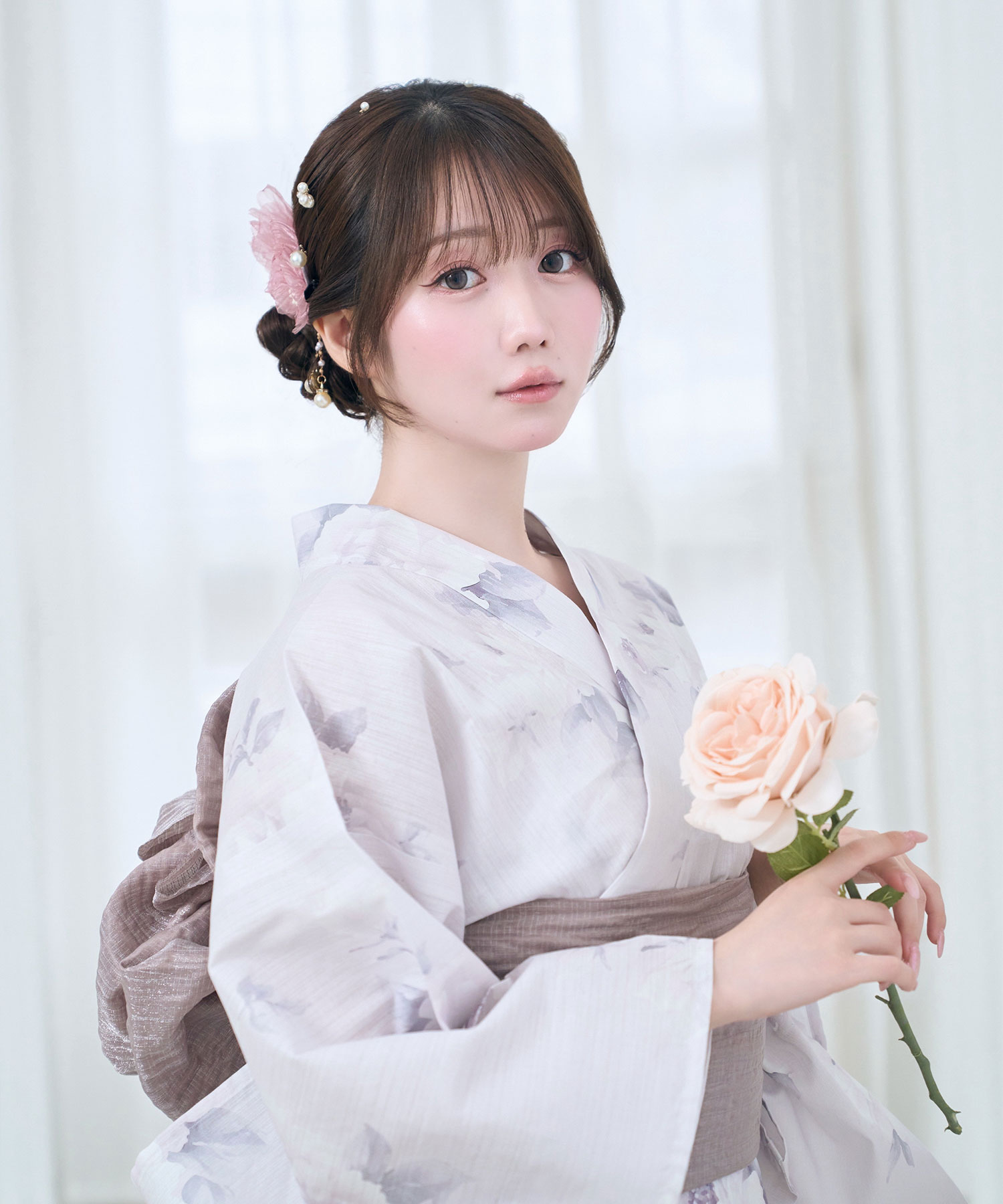 【Kazarihimo set】Pastel flower separate yukata set