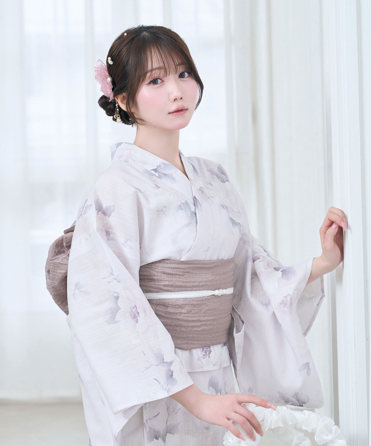 【Kazarihimo set】Pastel flower separate yukata set