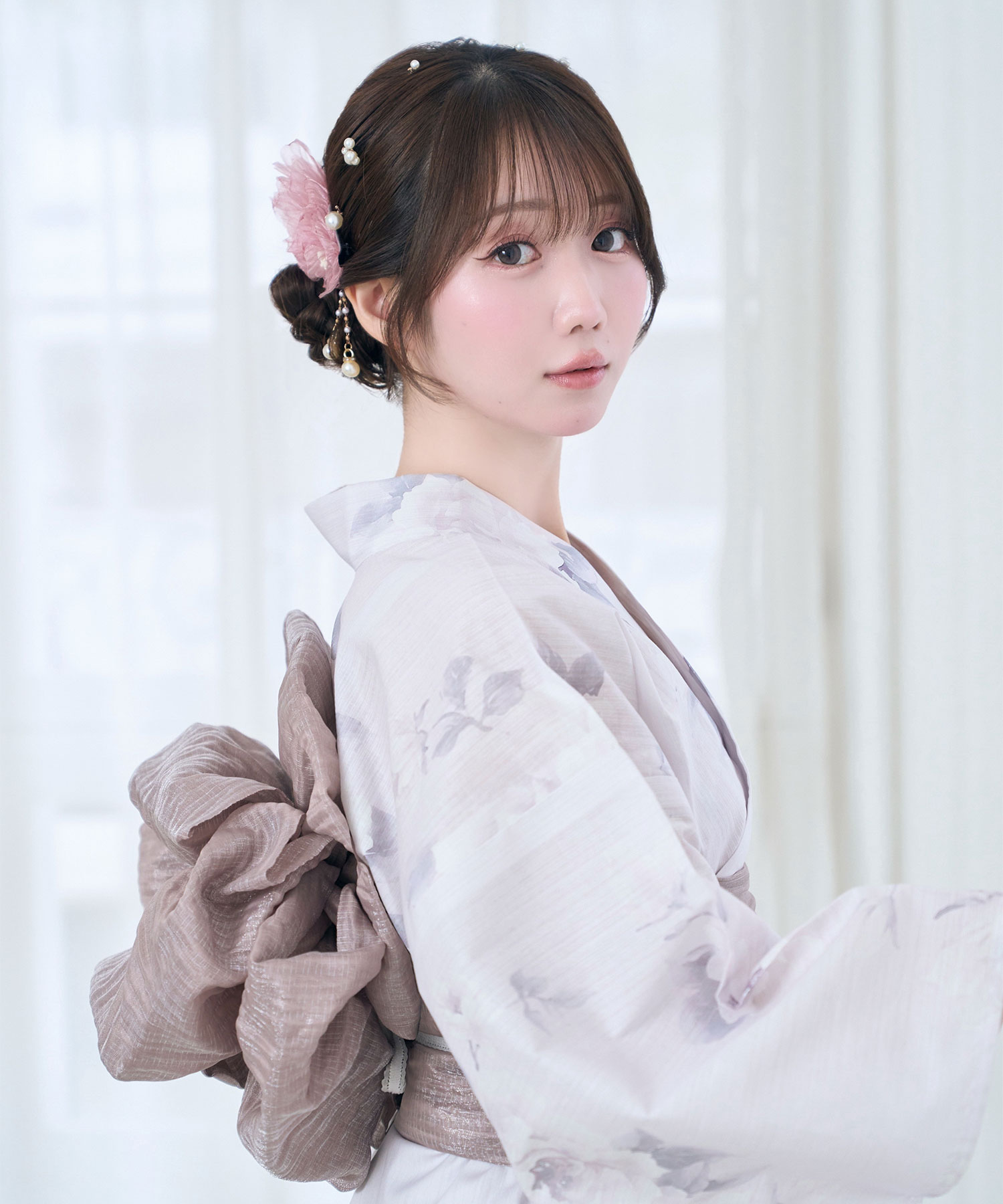 【Kazarihimo set】Pastel flower separate yukata set