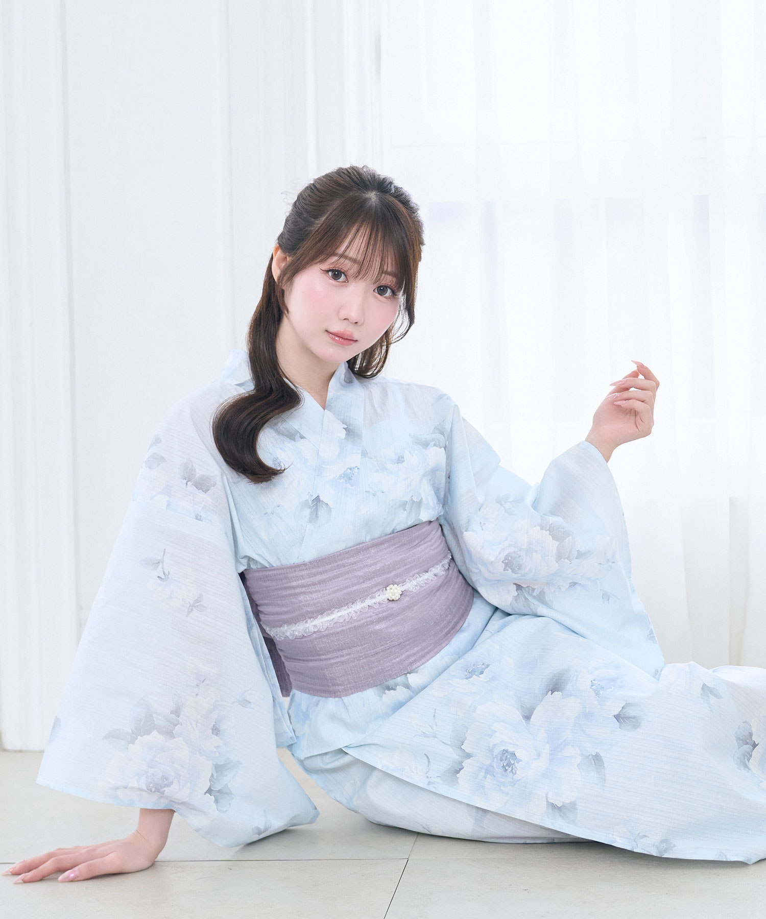 【Kazarihimo set】Pastel flower separate yukata set