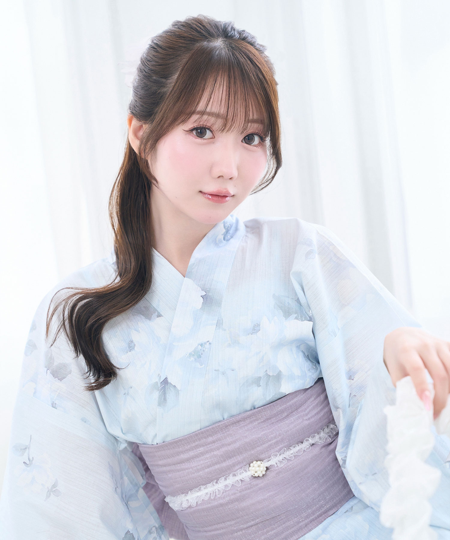 【Kazarihimo set】Pastel flower separate yukata set
