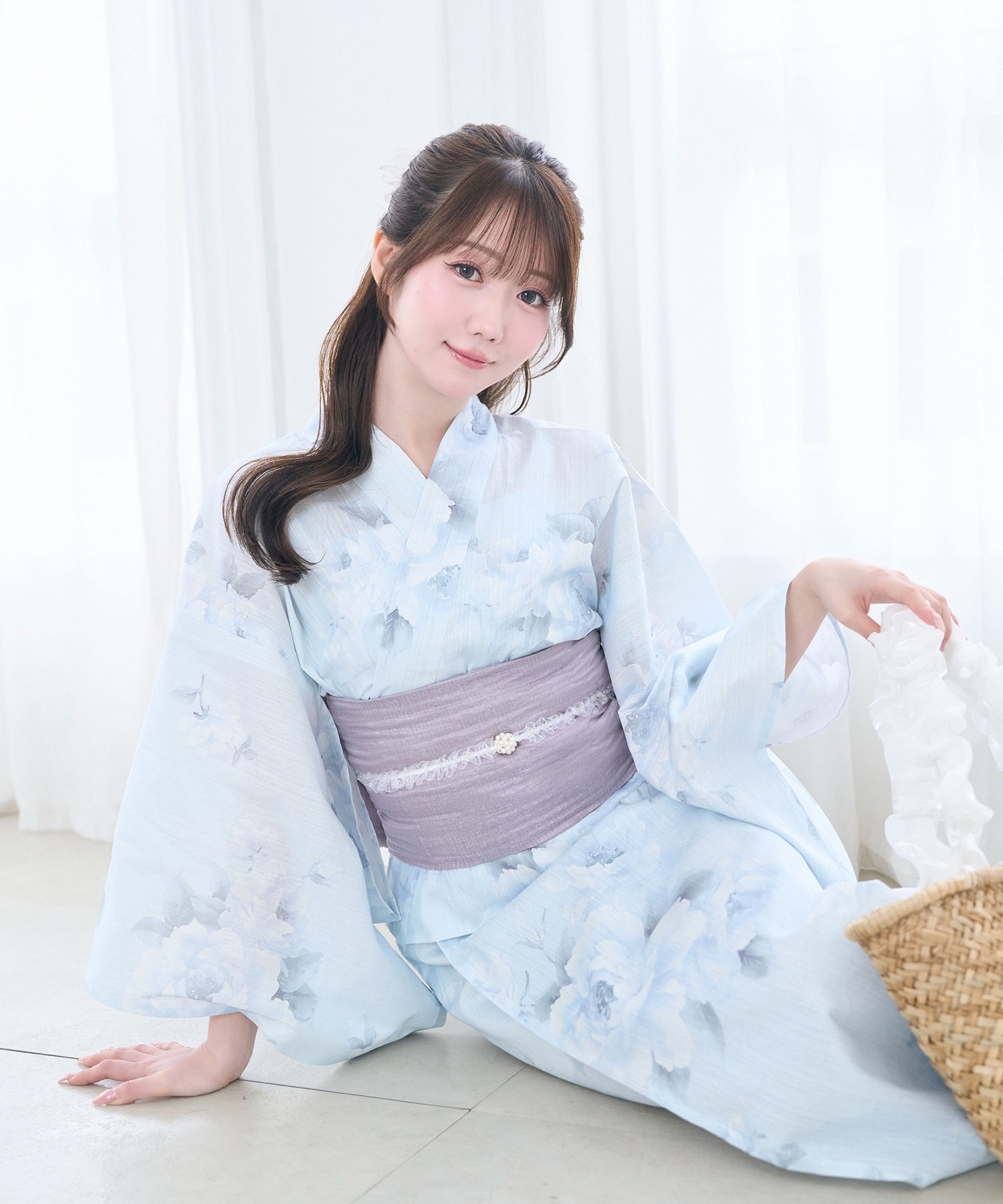 【Kazarihimo set】Pastel flower separate yukata set