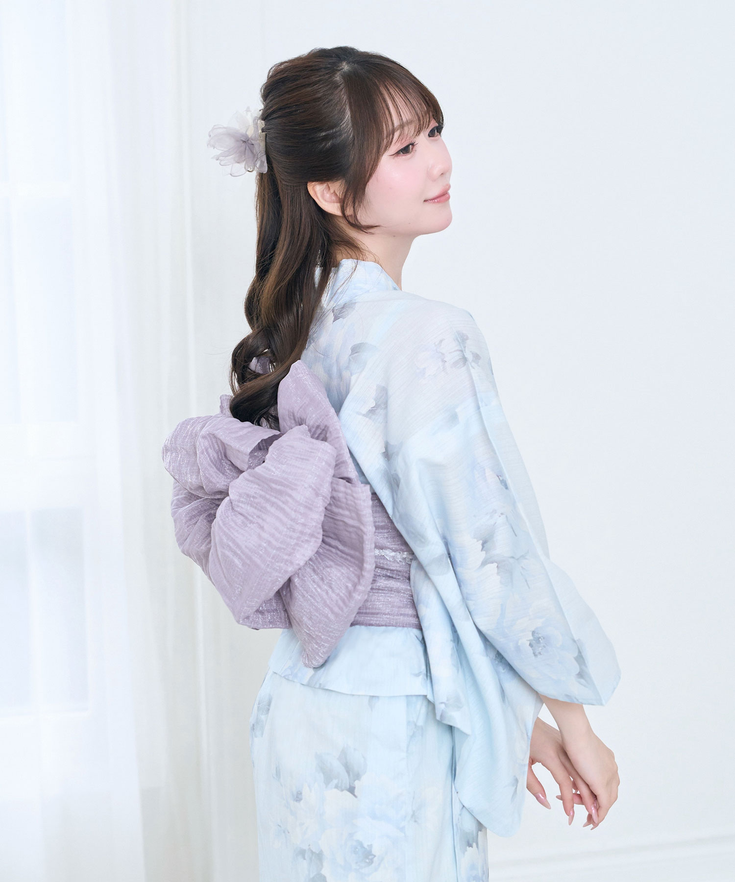 【Kazarihimo set】Pastel flower separate yukata set