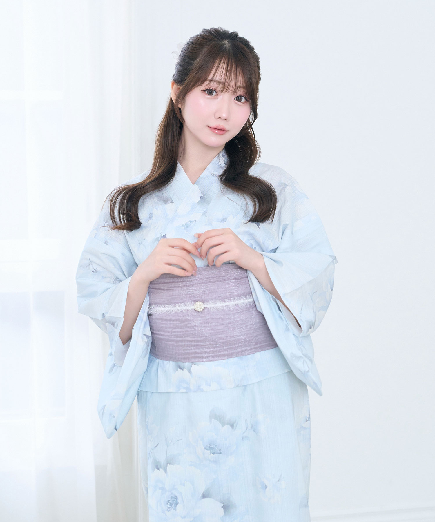 【Kazarihimo set】Pastel flower separate yukata set