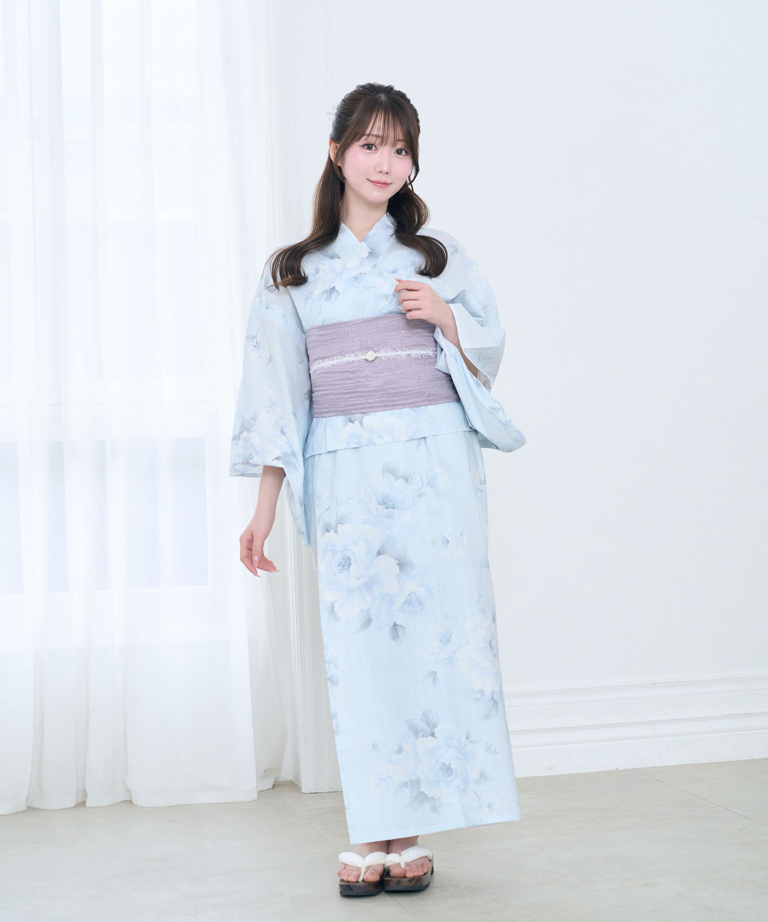 【Kazarihimo set】Pastel flower separate yukata set