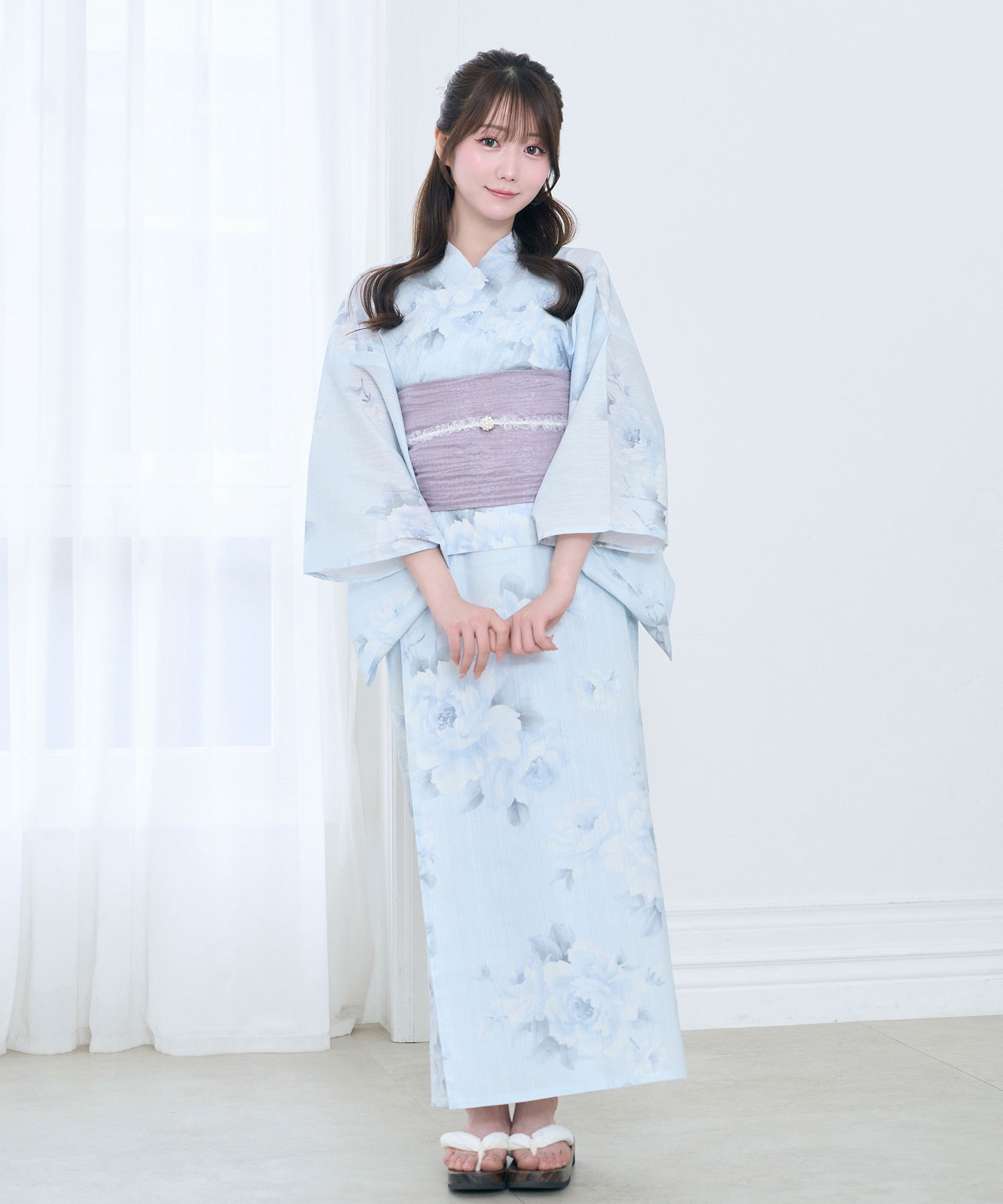 【Kazarihimo set】Pastel flower separate yukata set