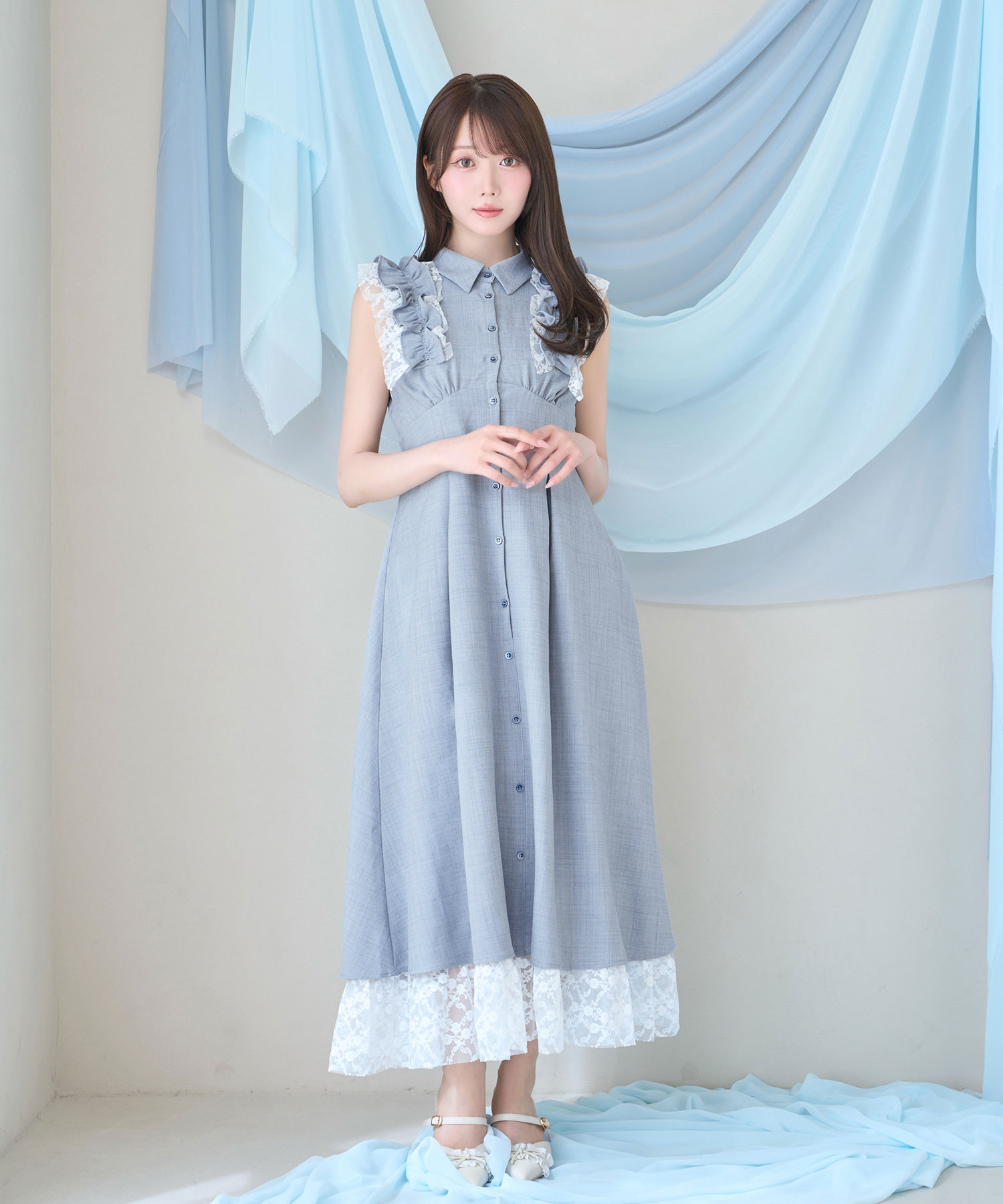 Lace layered shirt dress