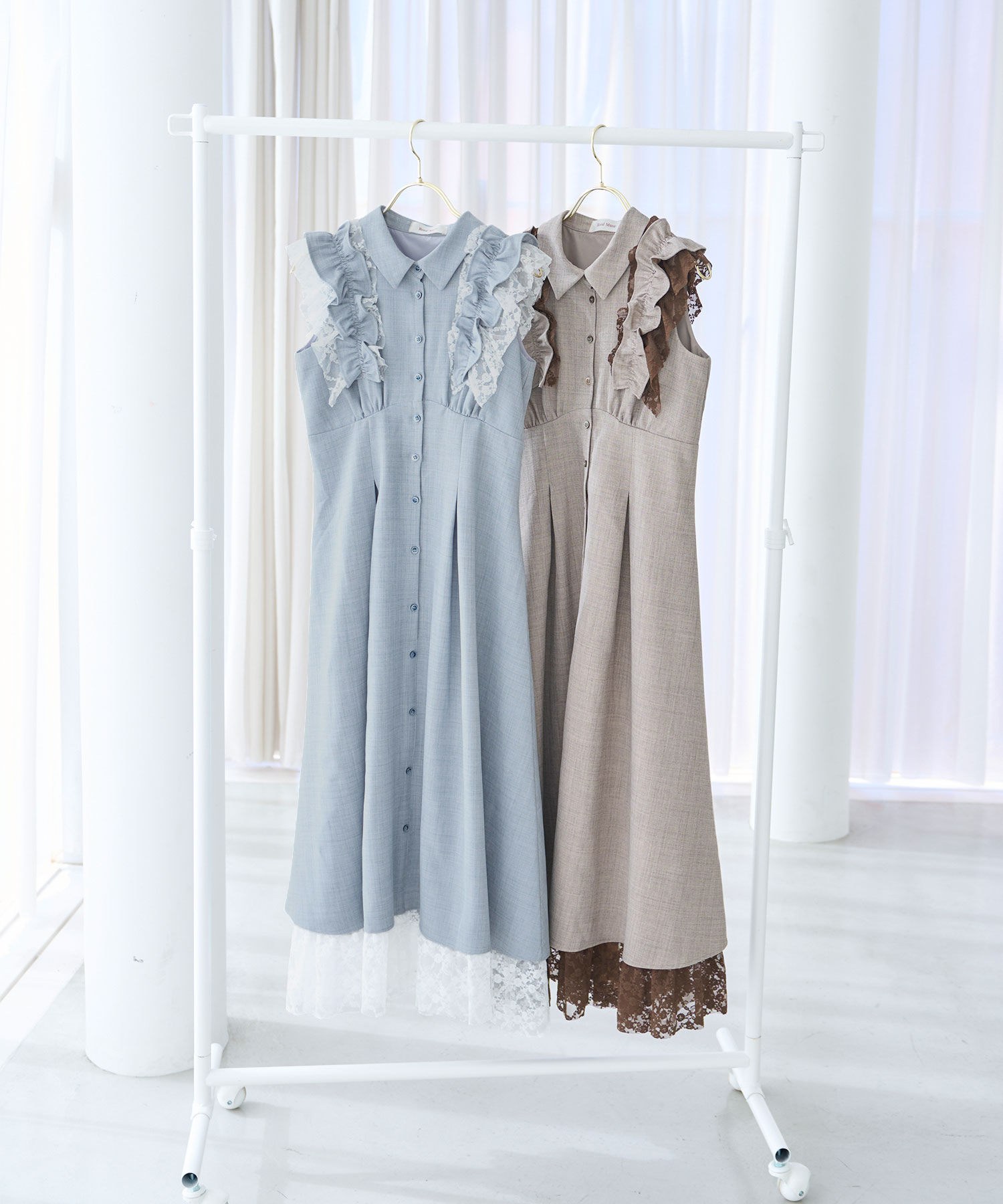 Lace layered shirt dress