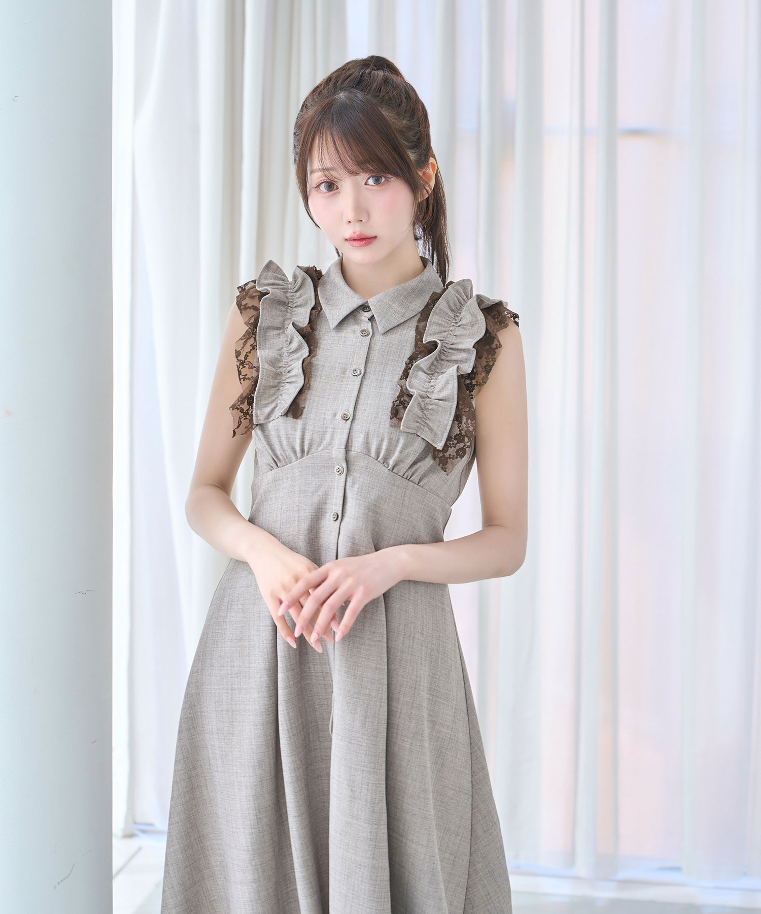 Lace layered shirt dress