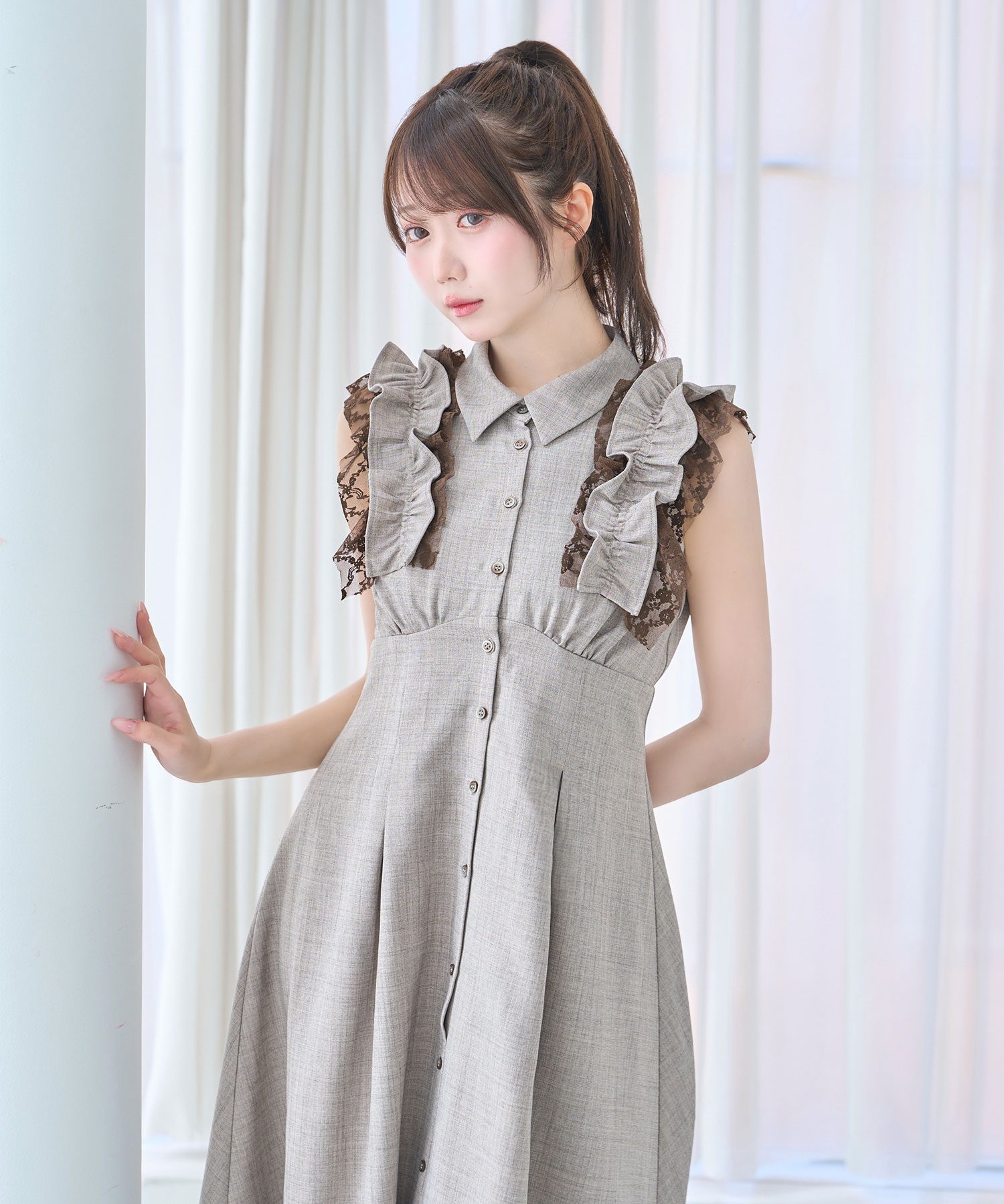 Lace layered shirt dress