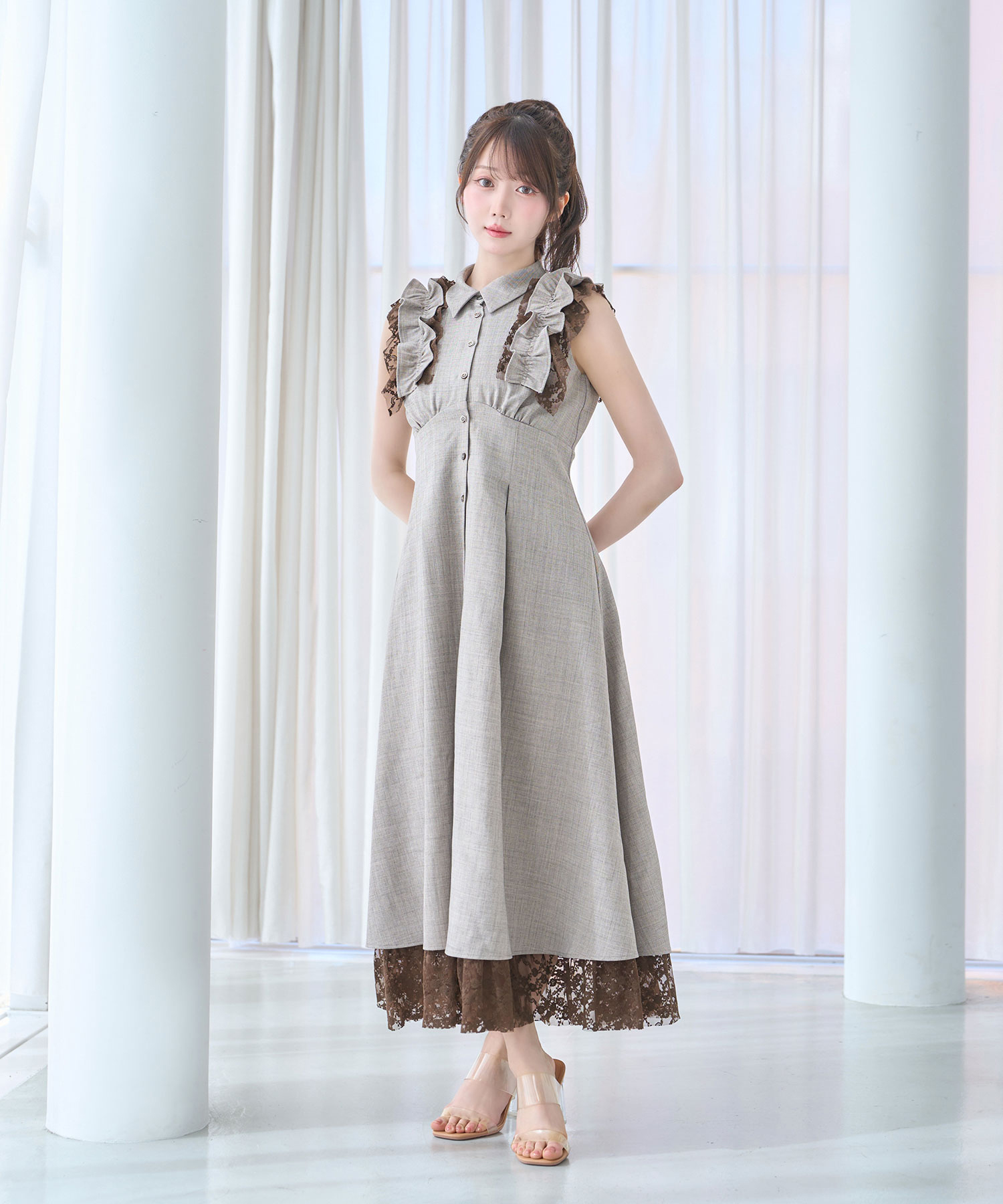 Lace layered shirt dress