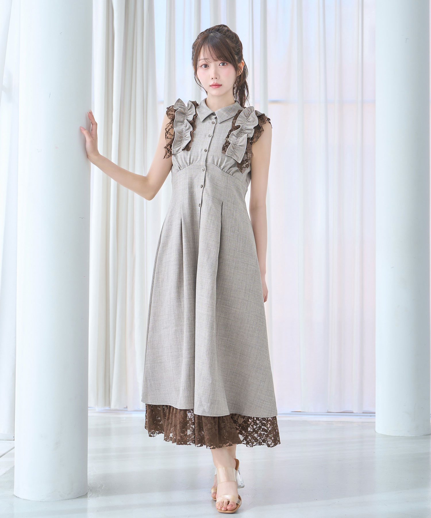 Lace layered shirt dress