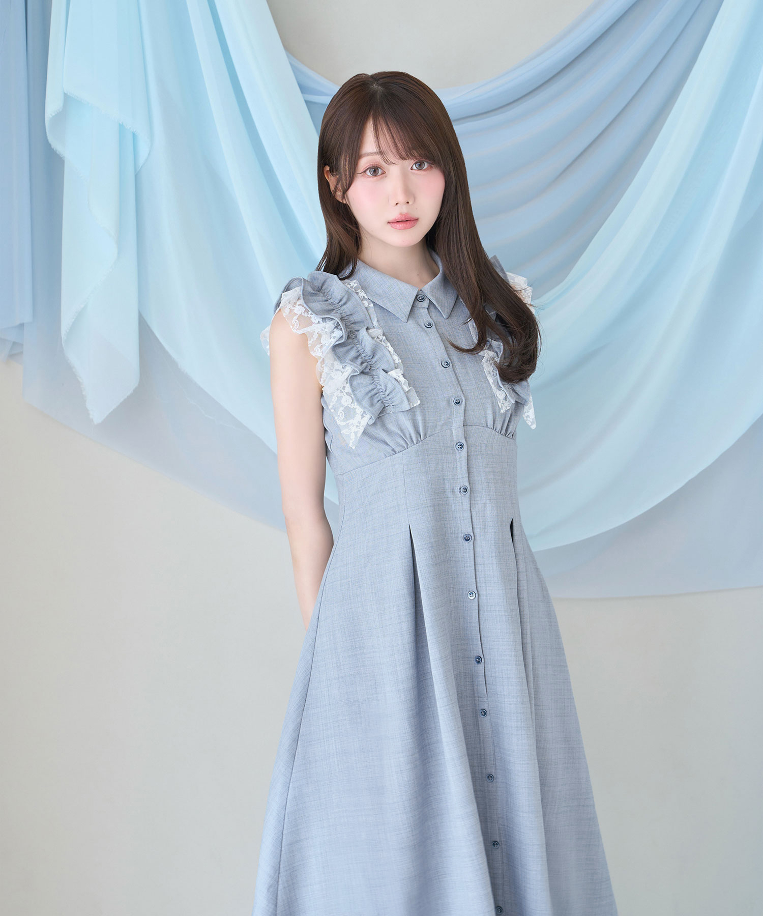 Lace layered shirt dress