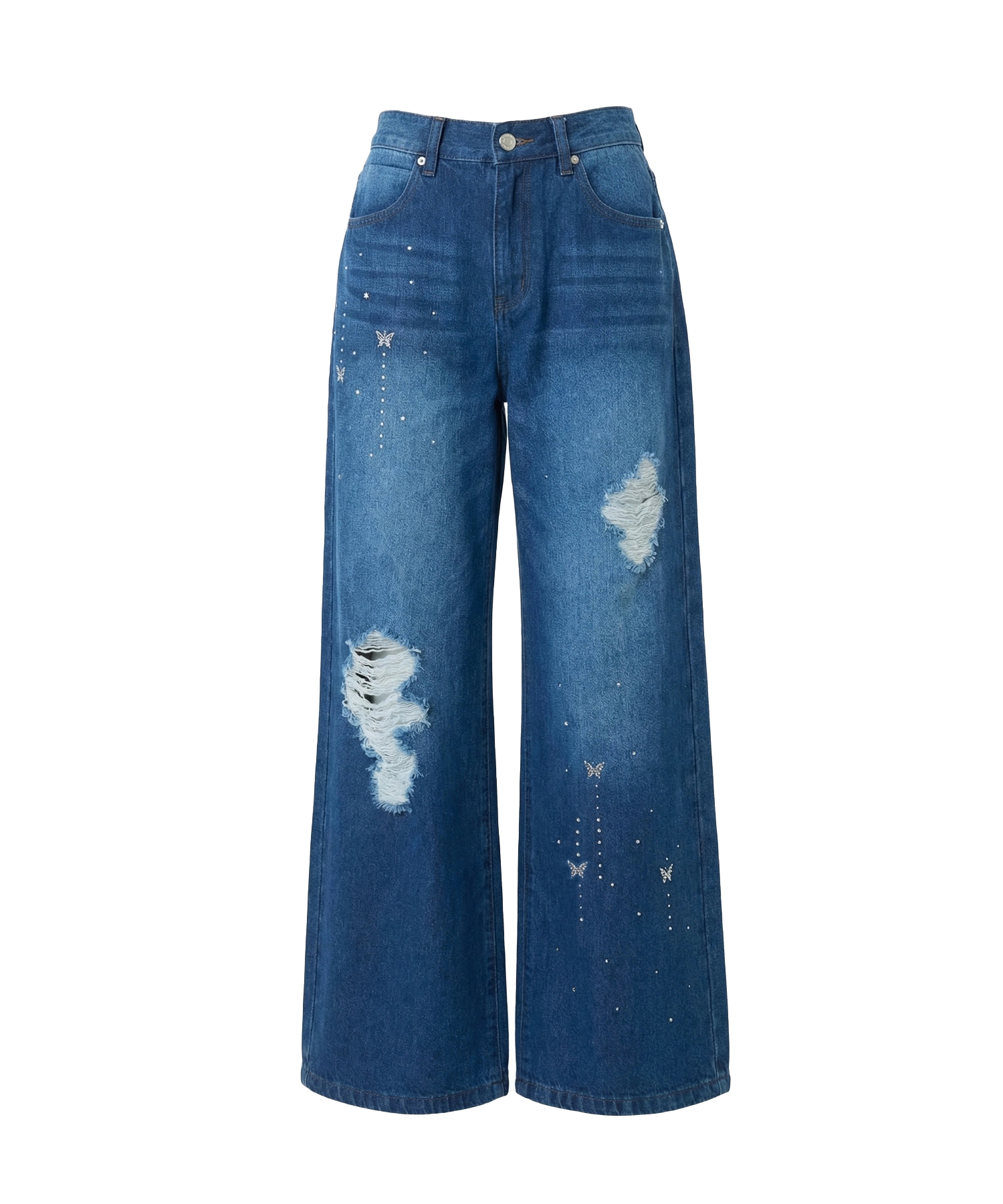 Rhine stone damaged denim pants