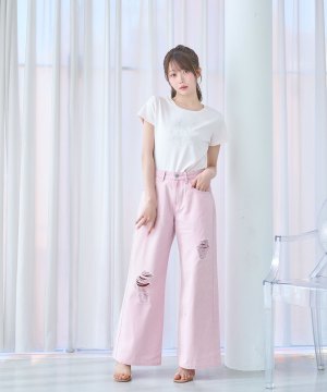 Rhine stone damaged denim pants