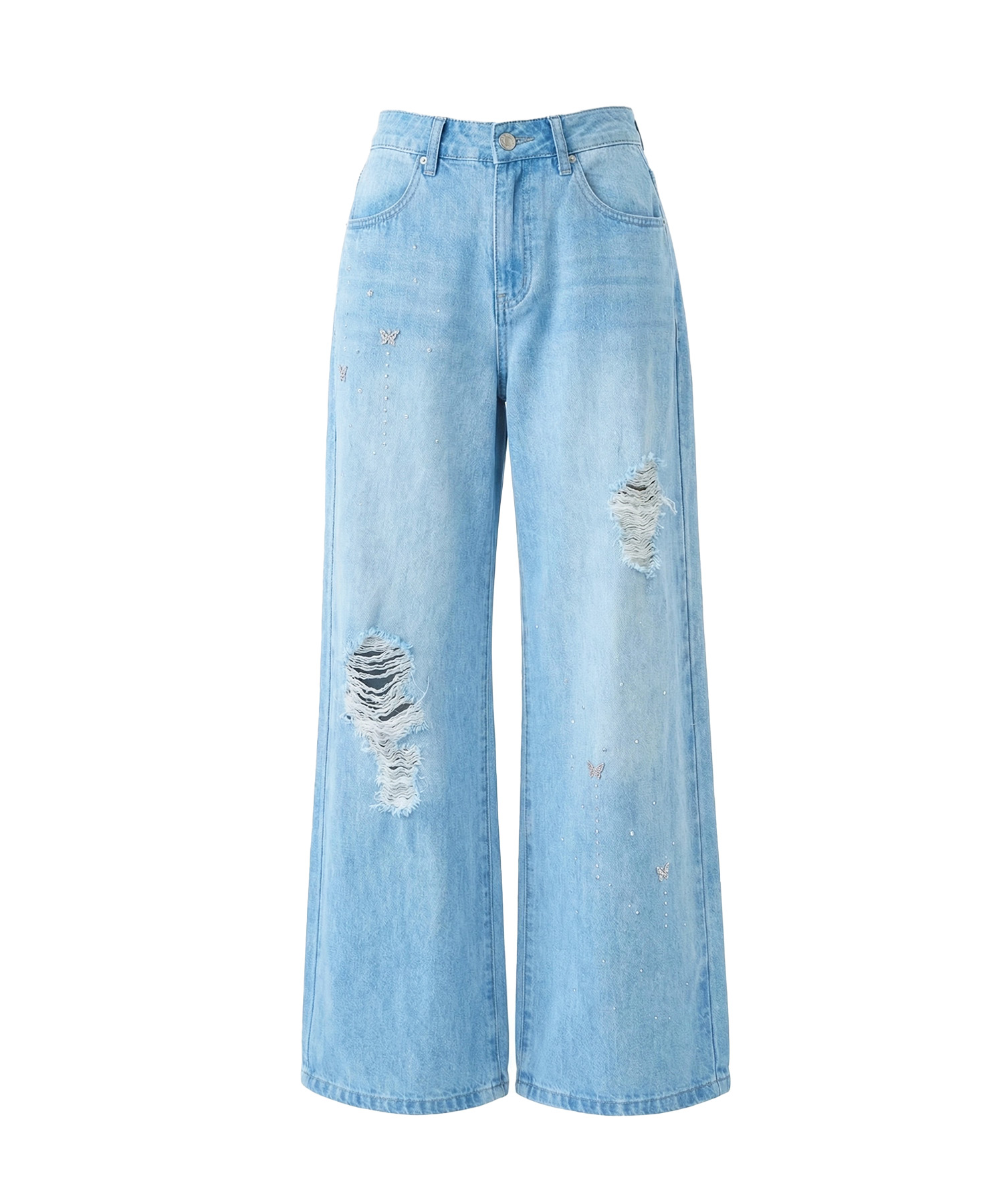 Rhine stone damaged denim pants