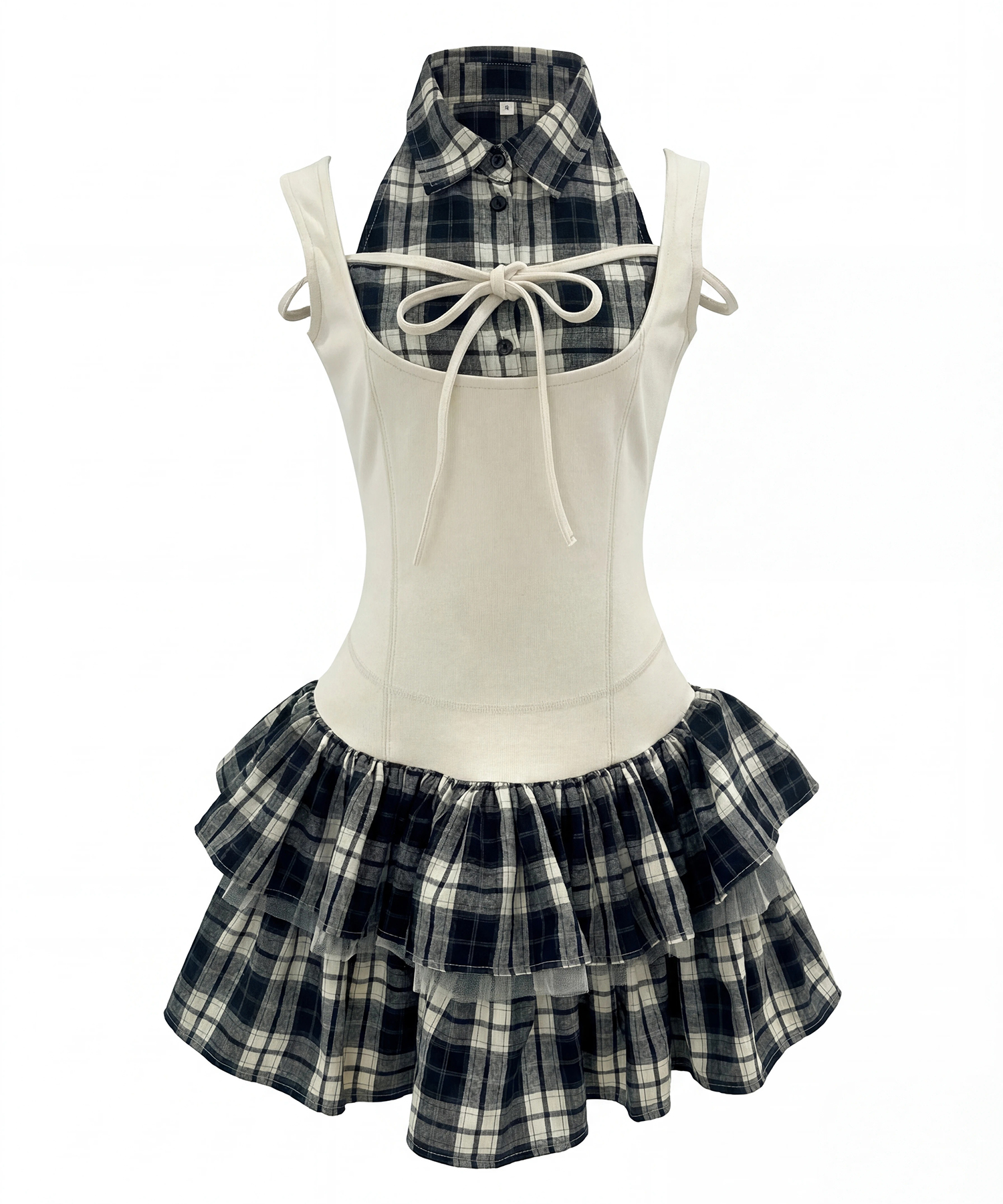 ドッキングチェックワンピース / アイボリー