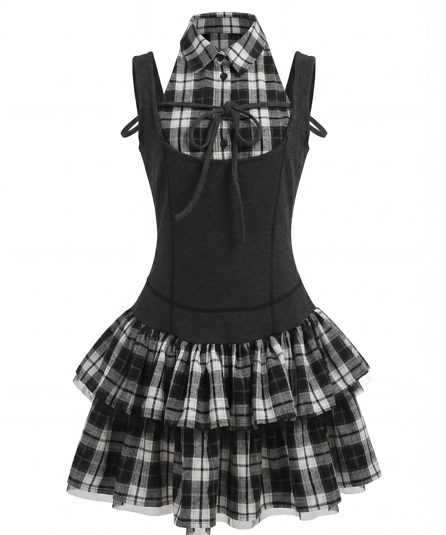 ドッキングチェックワンピース / チャコール