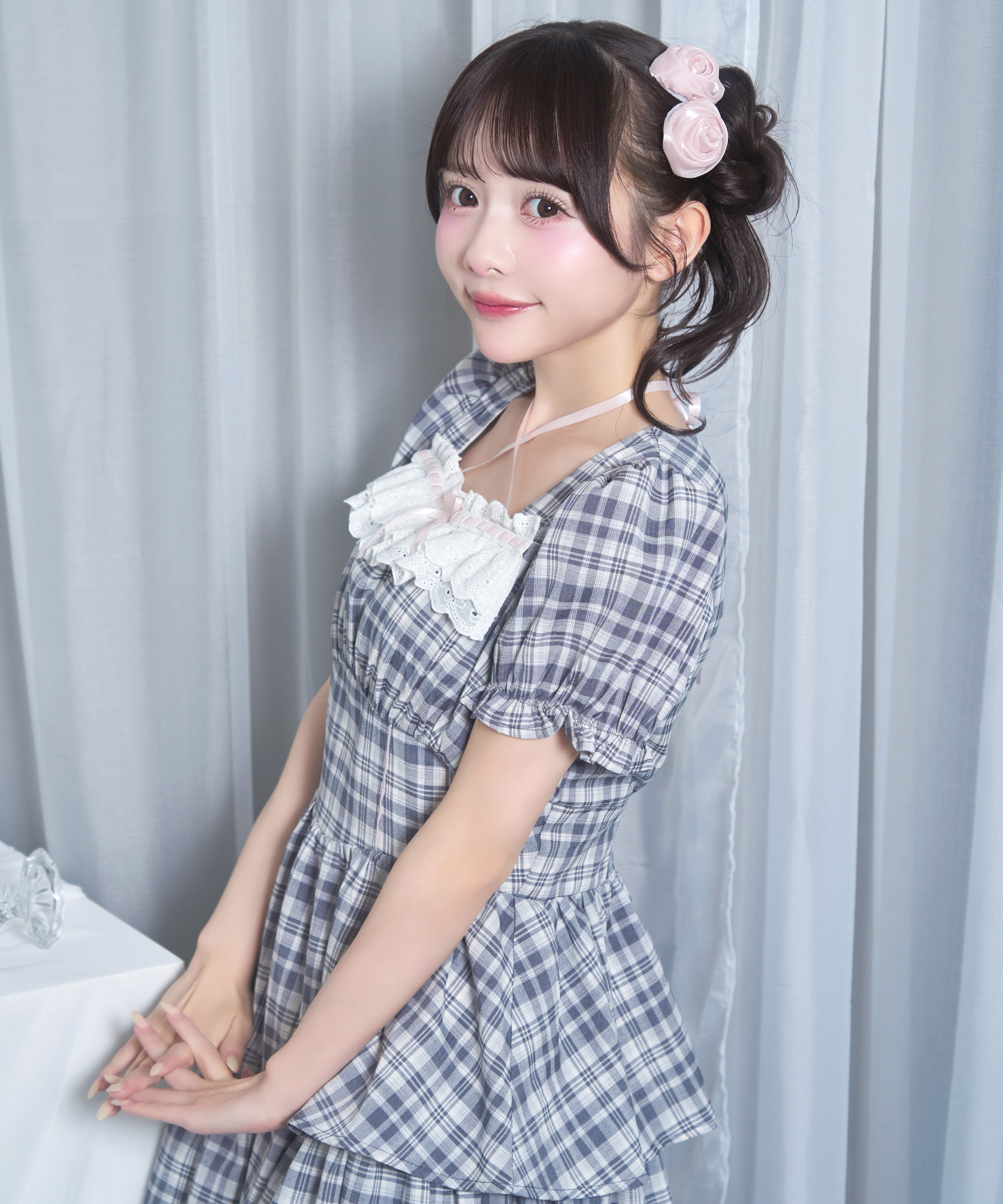 デコルテリボンチェックワンピース