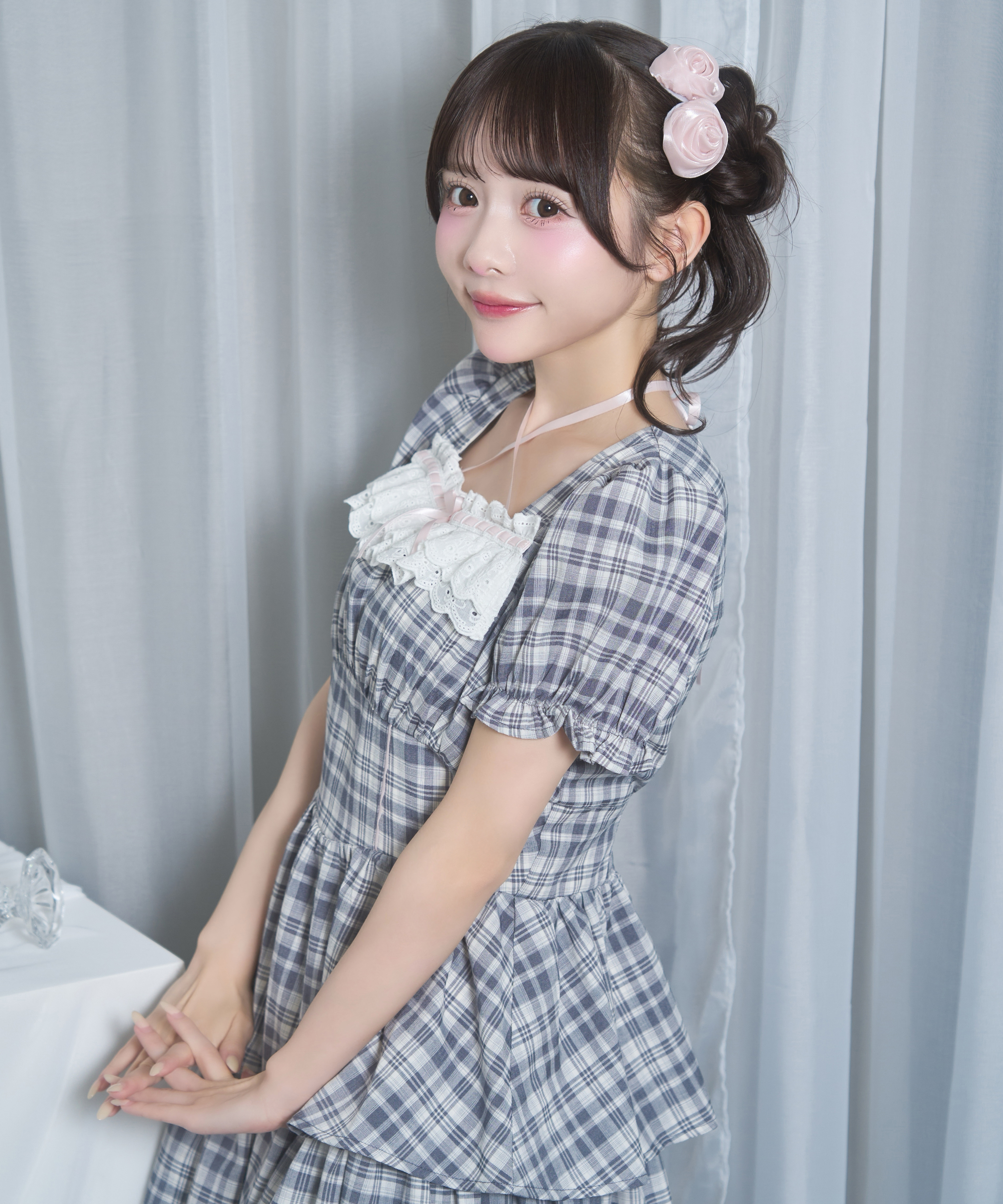 デコルテリボンチェックワンピース