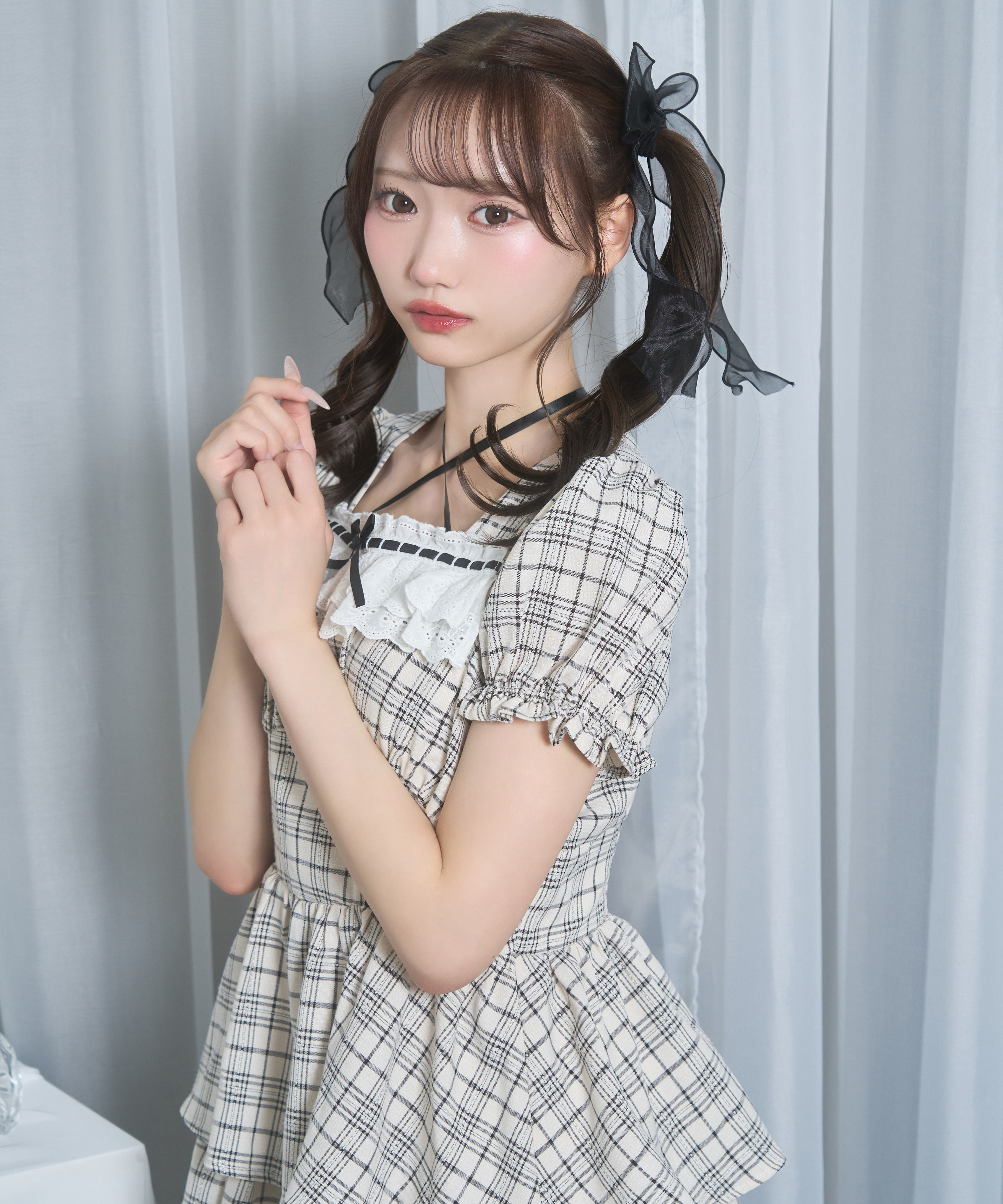 デコルテリボンチェックワンピース