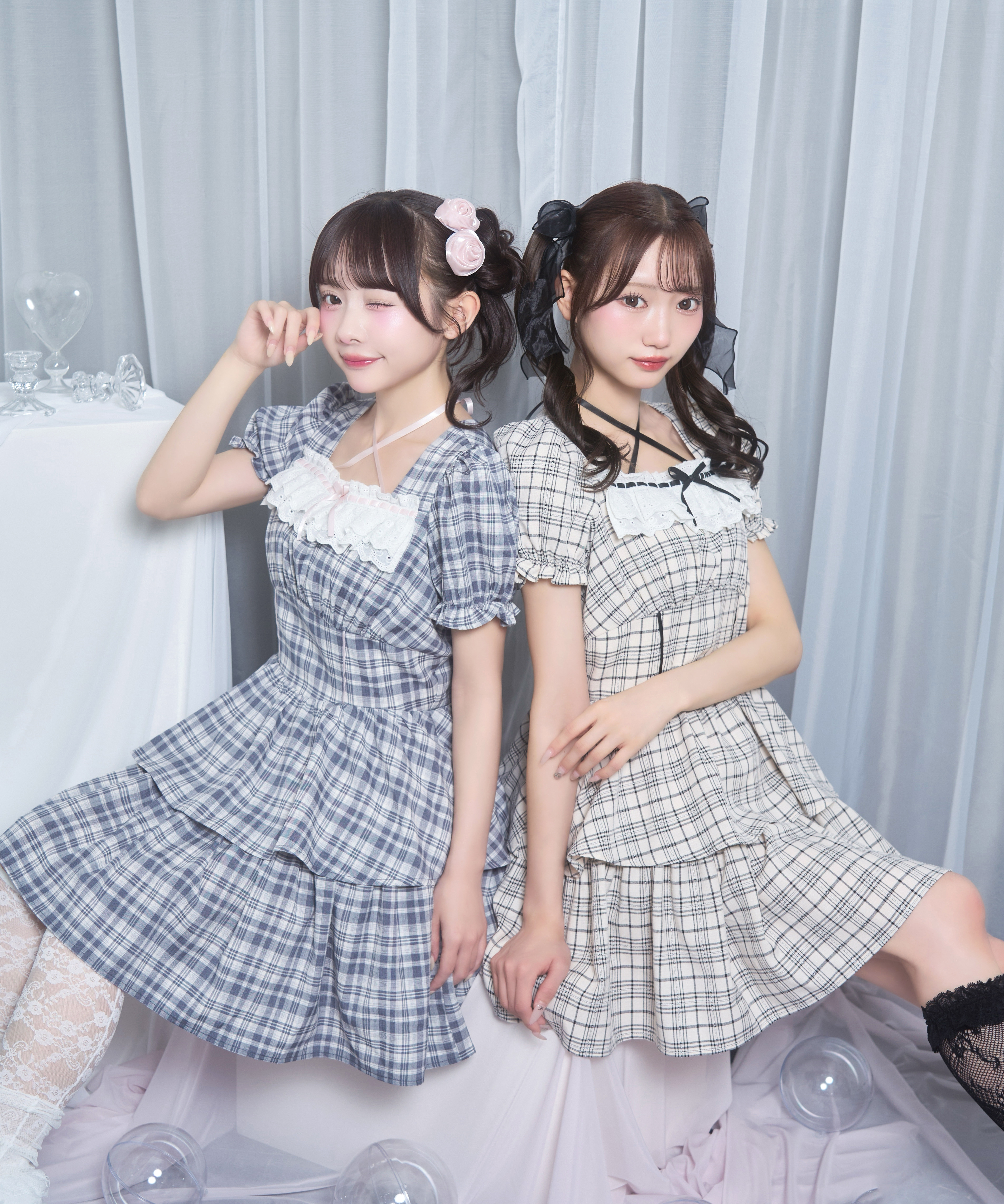 デコルテリボンチェックワンピース