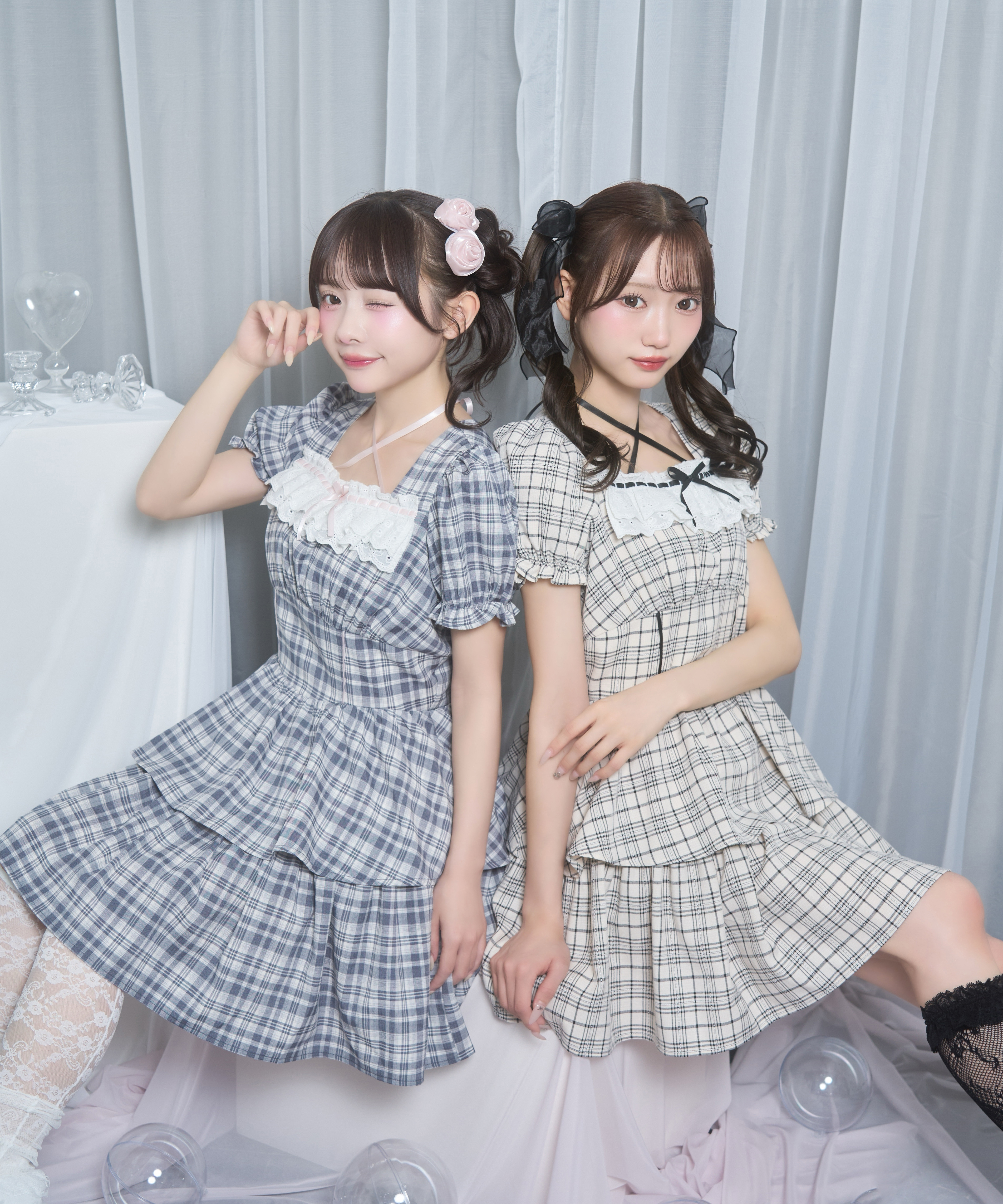 デコルテリボンチェックワンピース