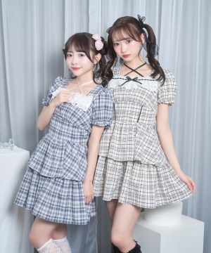 デコルテリボンチェックワンピース