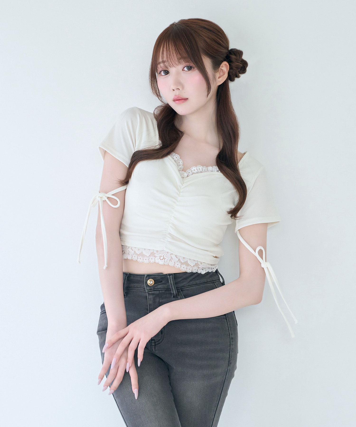Lace shirring tops