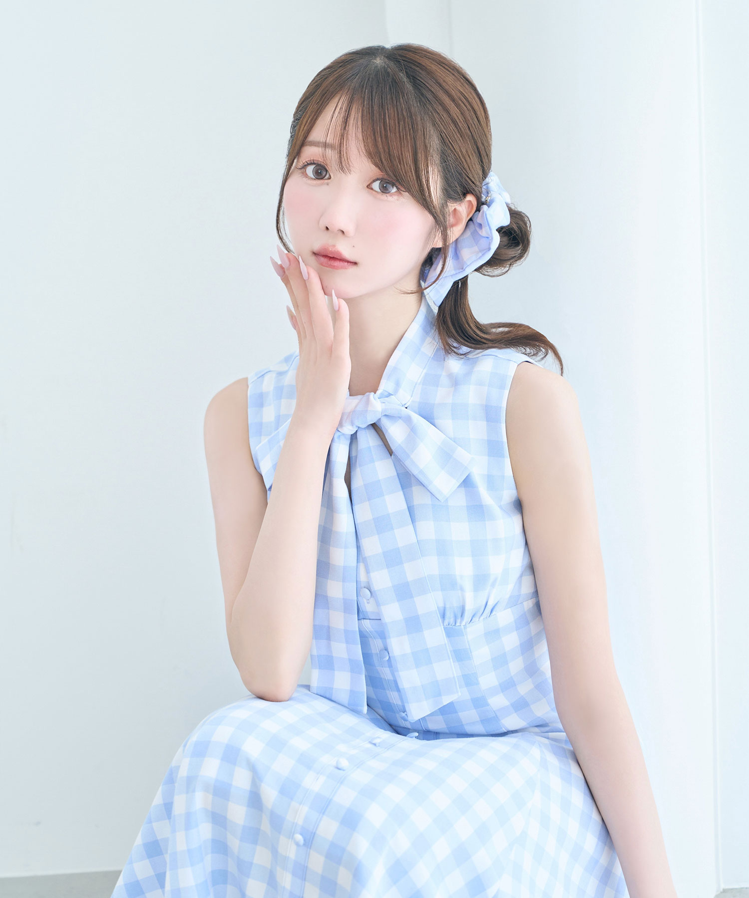 Gingham check ribbon dress