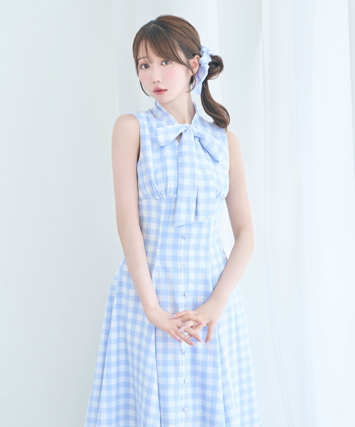 Gingham check ribbon dress