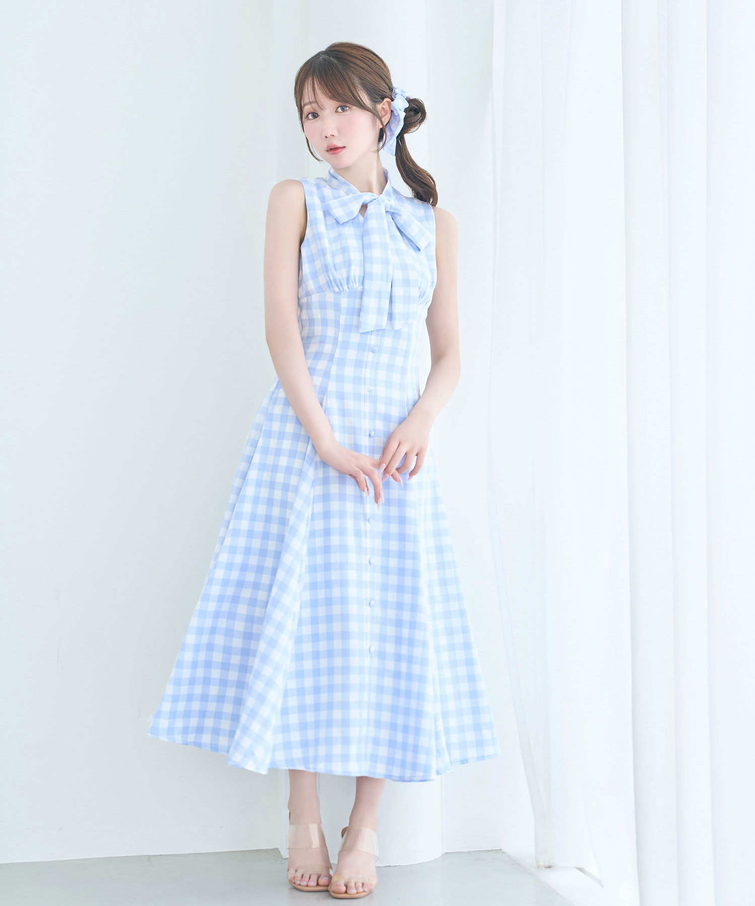 Gingham check ribbon dress
