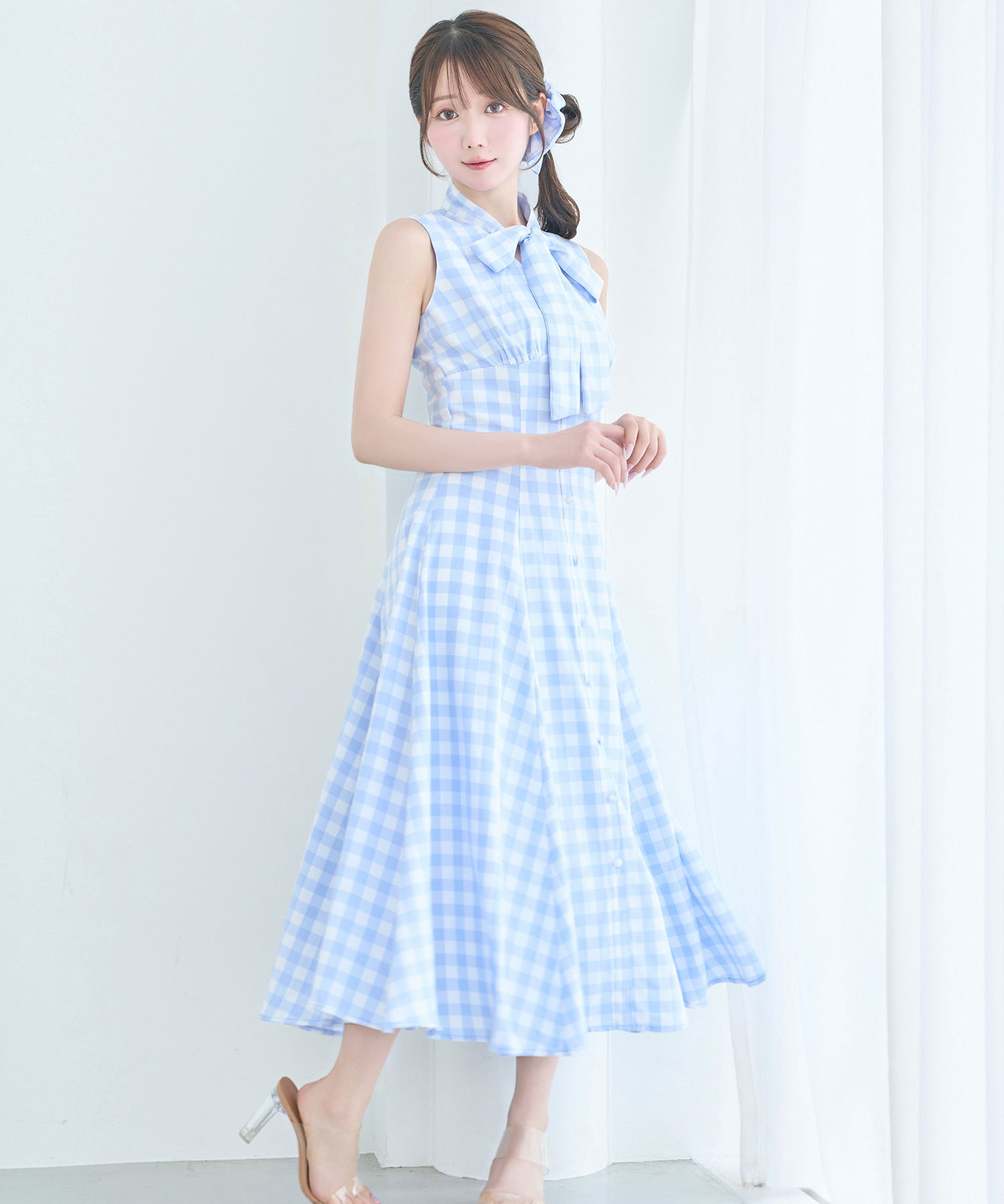 Gingham check ribbon dress