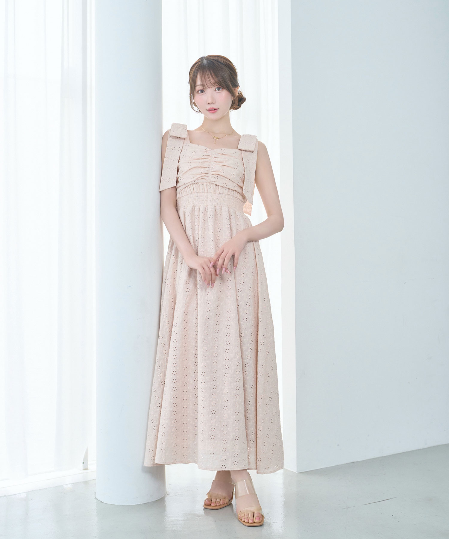 Cotton lace ribbon cami dress