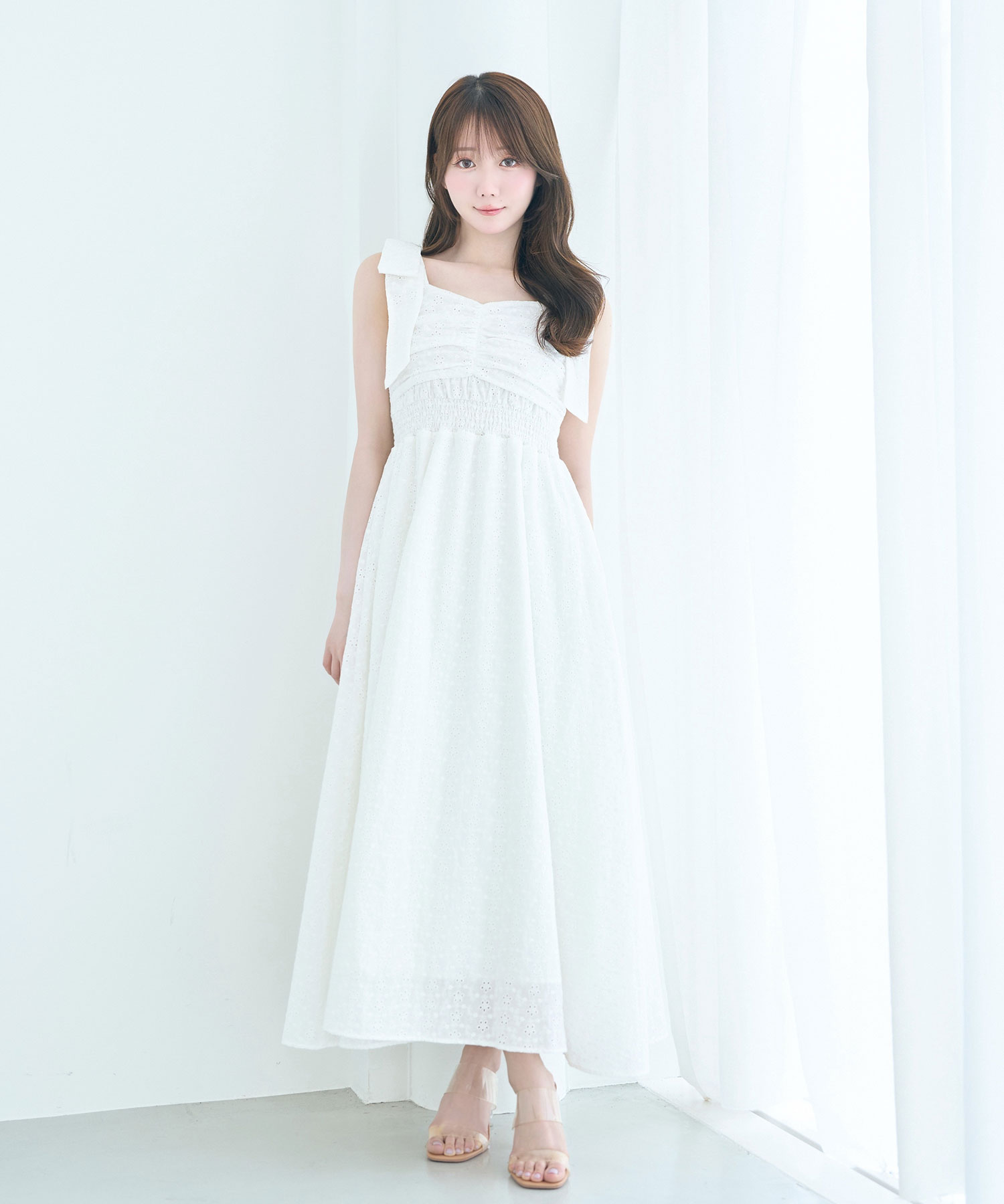 Cotton lace ribbon cami dress