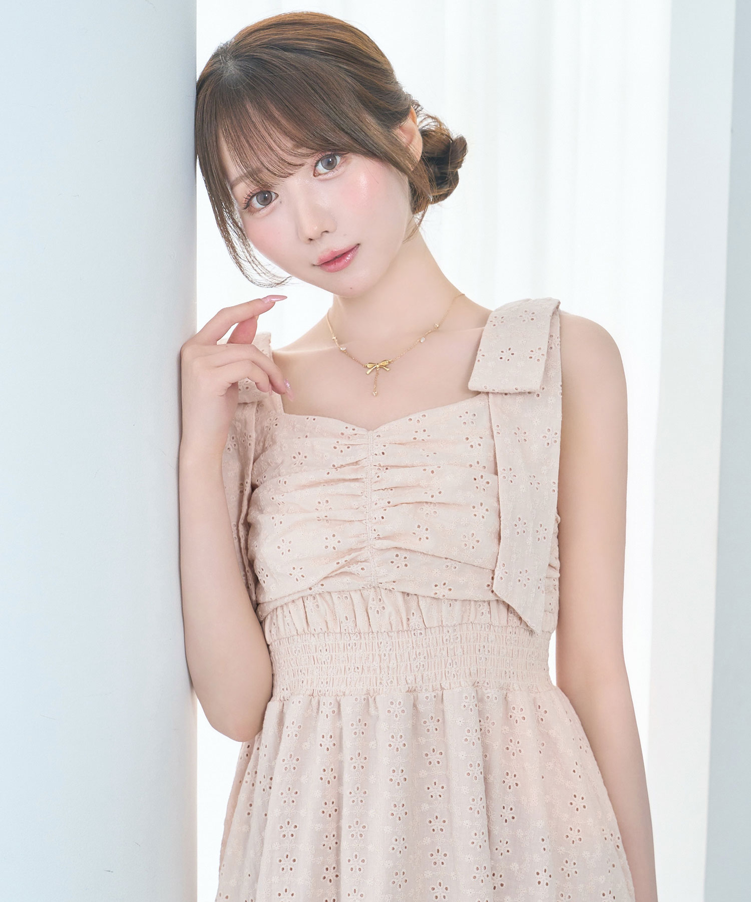 Cotton lace ribbon cami dress